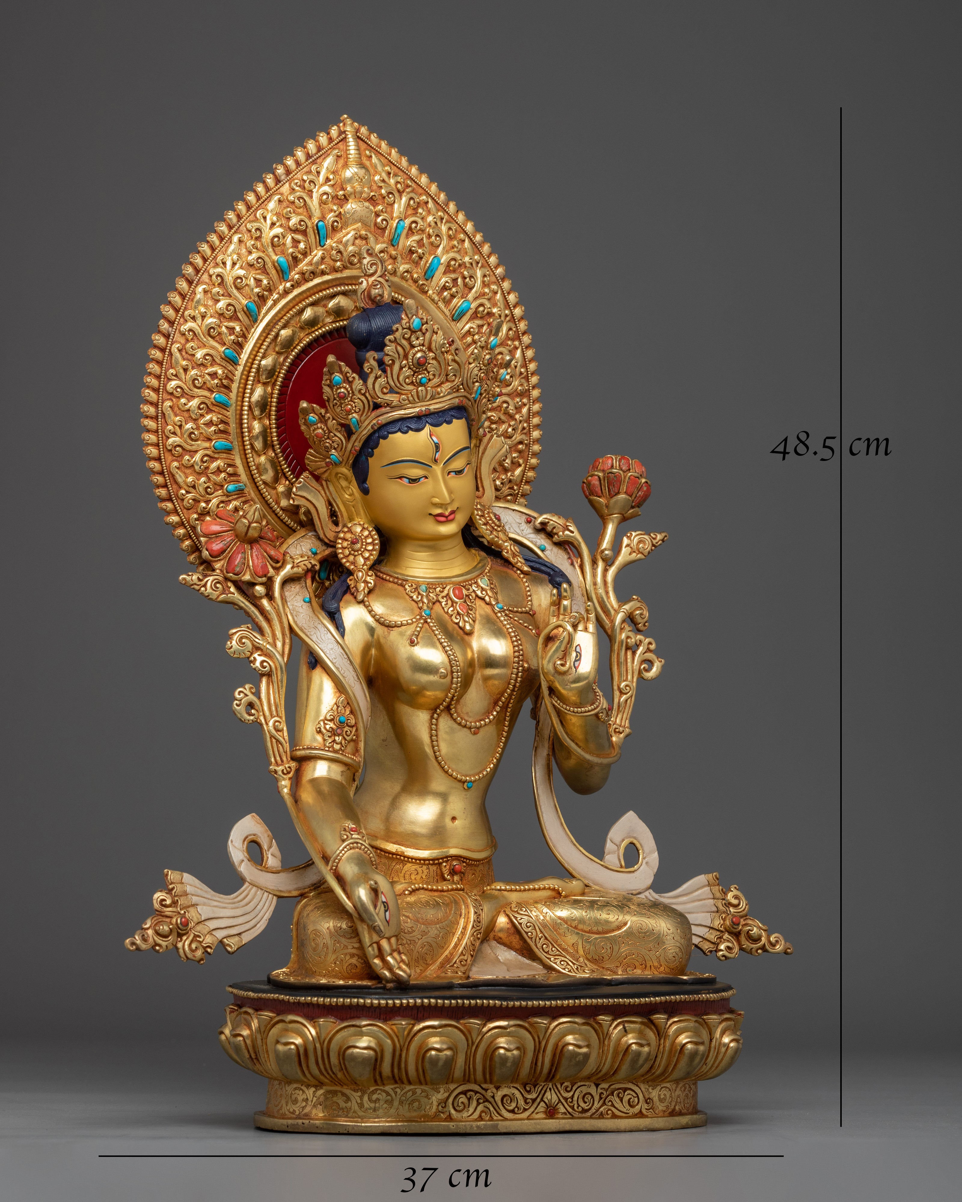 White Tara Art, Golden Peaceful Statue