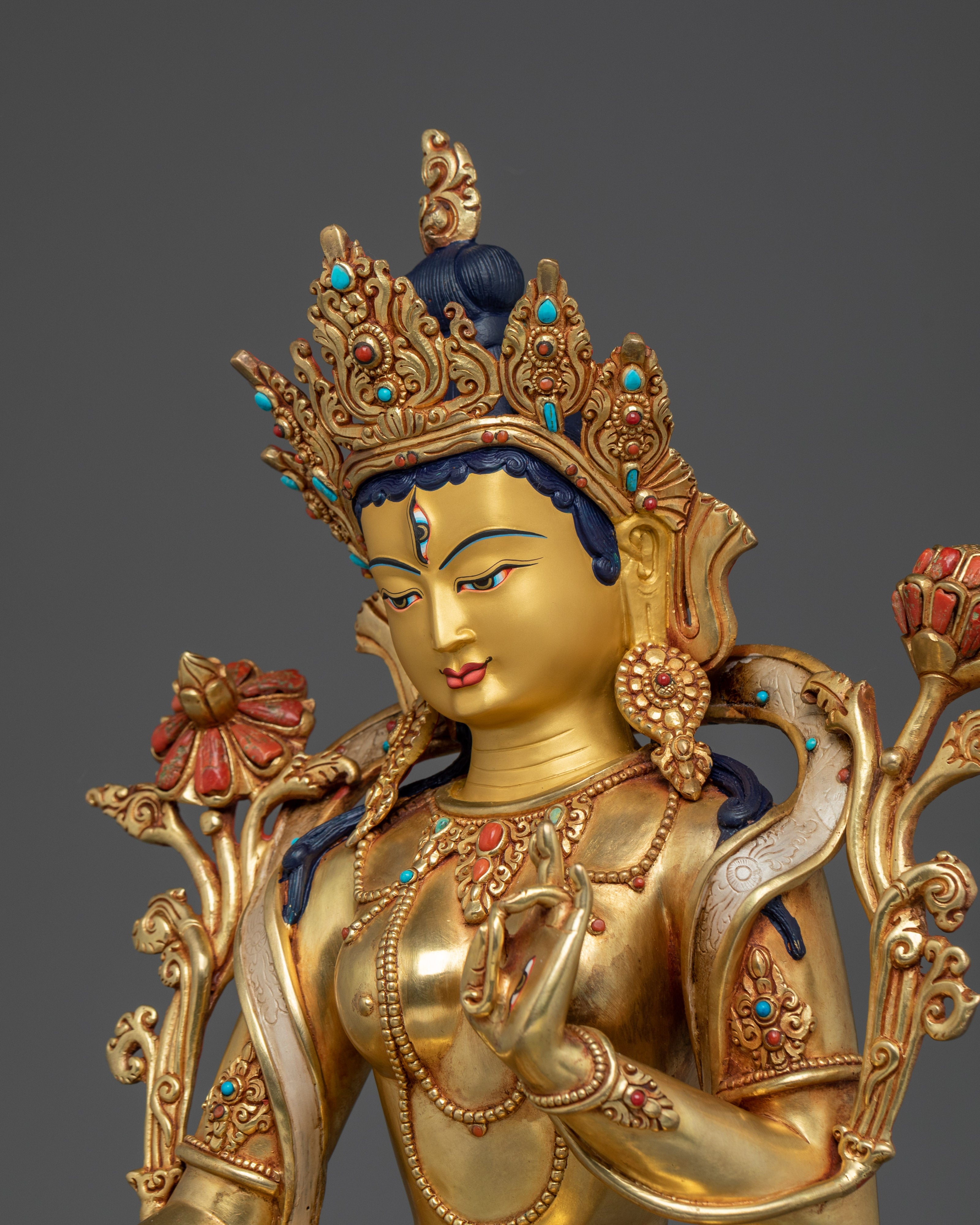 White Tara Art, Golden Peaceful Statue | Handcrafted Nepali Icon for Meditation