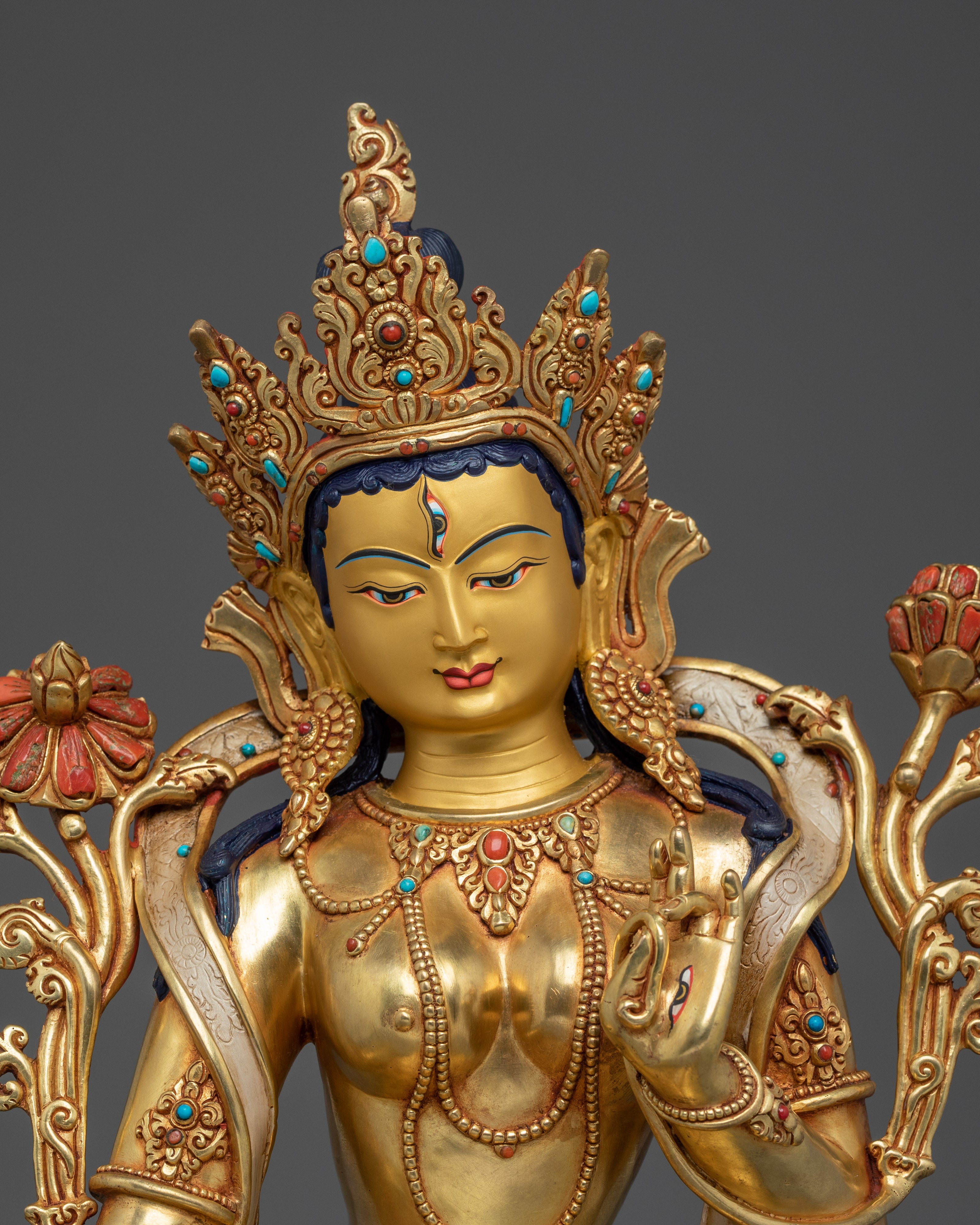 White Tara Art, Golden Peaceful Statue | Handcrafted Nepali Icon for Meditation