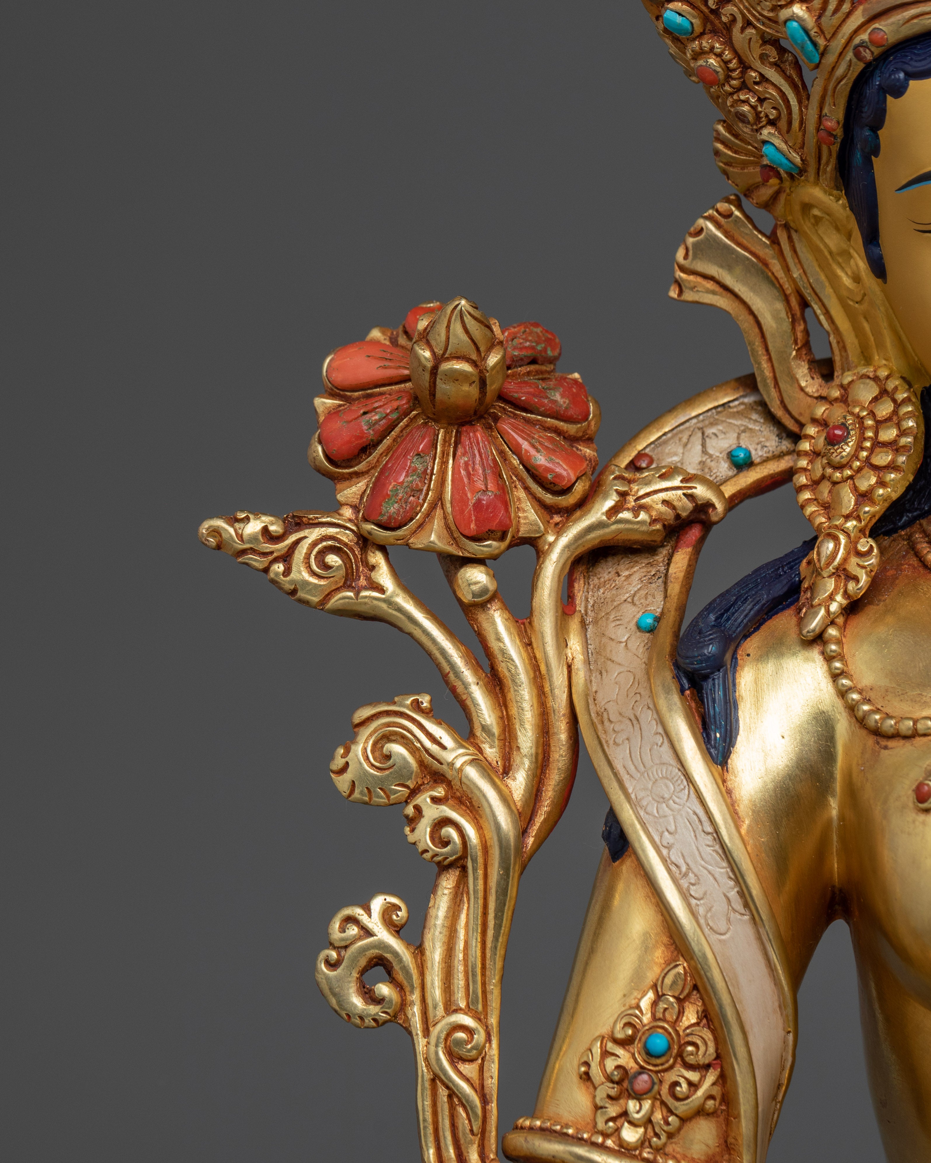 White Tara Art, Golden Peaceful Statue | Handcrafted Nepali Icon for Meditation