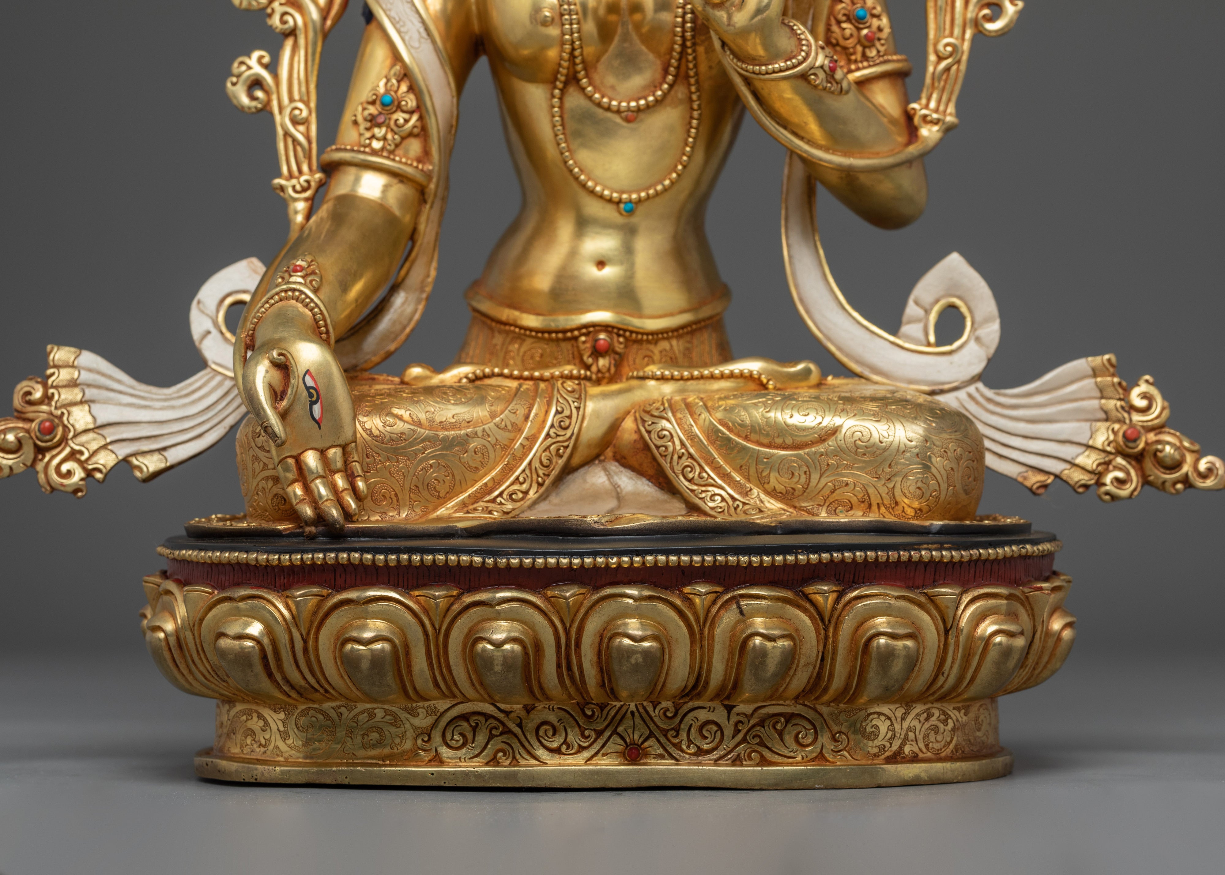 White Tara Art, Golden Peaceful Statue | Handcrafted Nepali Icon for Meditation