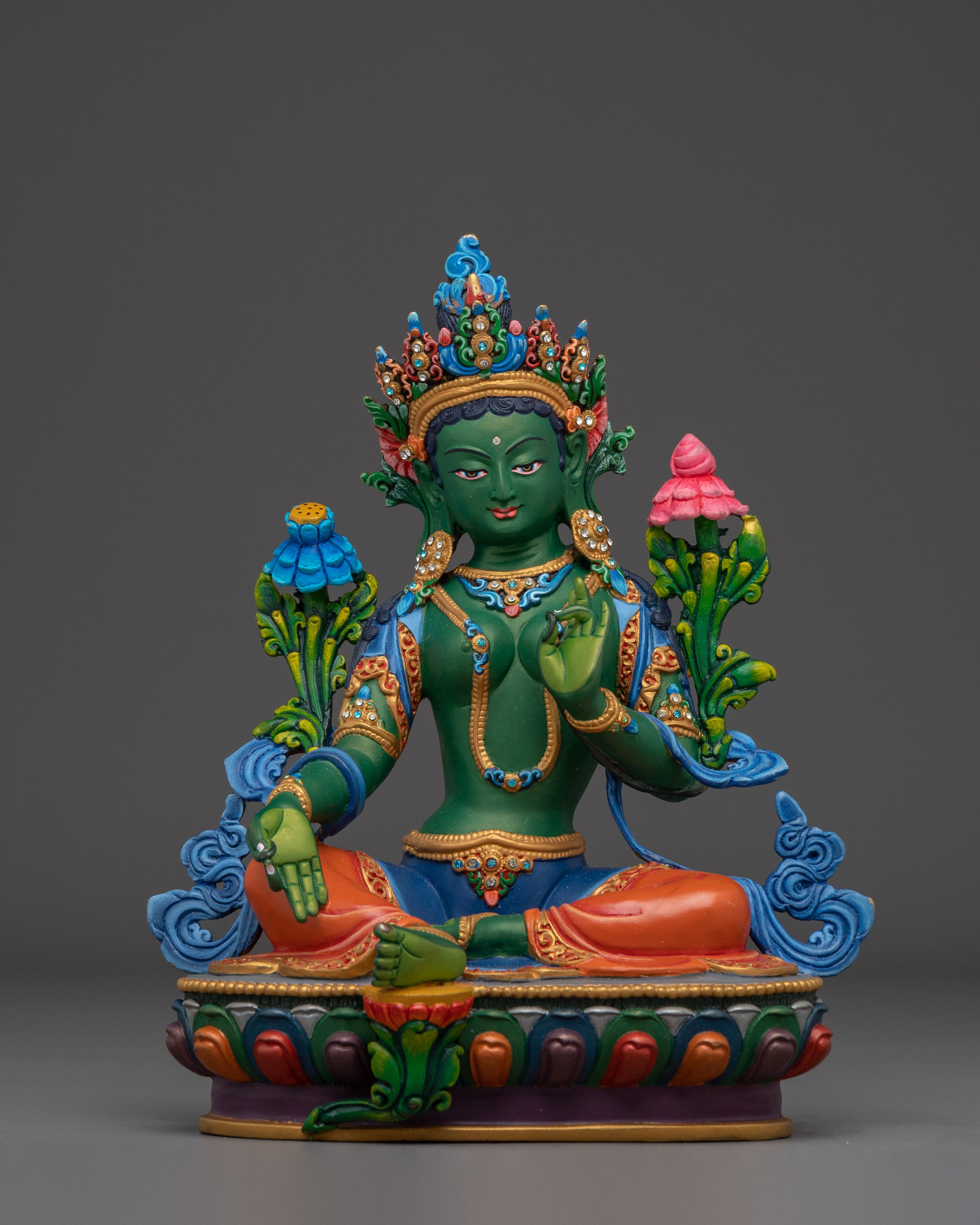 Green Tara Gold with Acrylic Details Statue