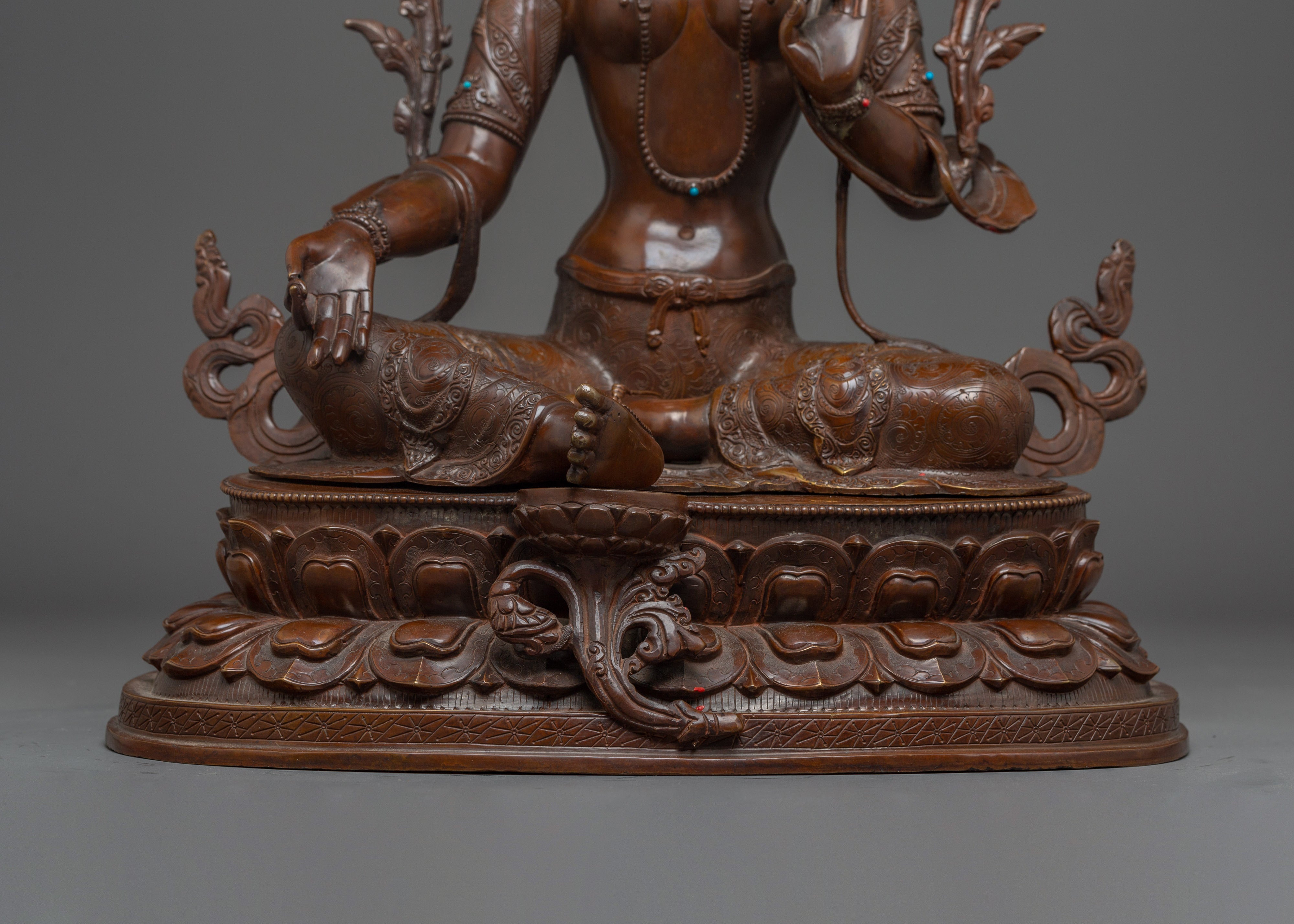 Green Tara Gold & Acrylic Details Statue | Compassion and Spiritual Healing