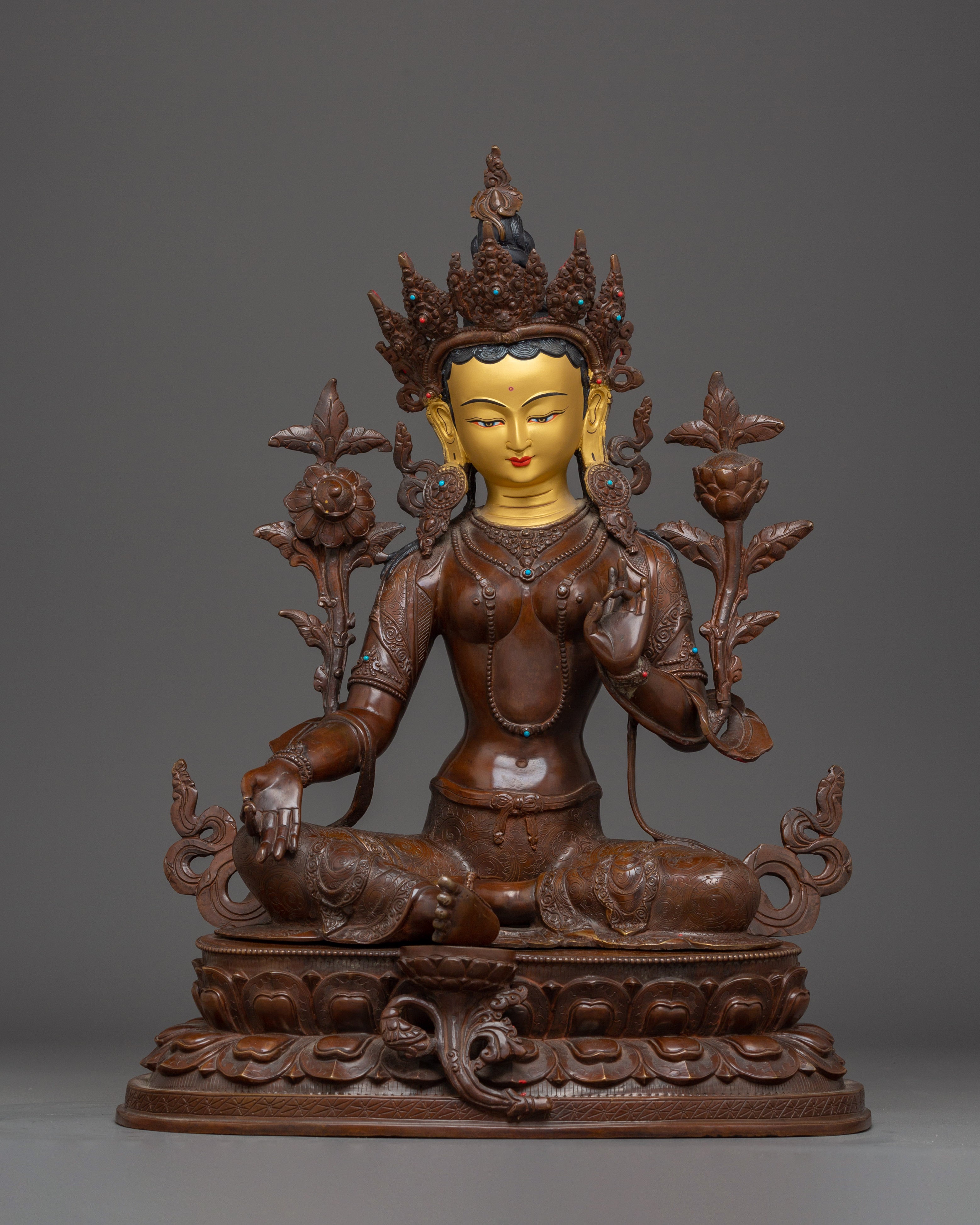 Green Tara Gold & Acrylic Details Statue