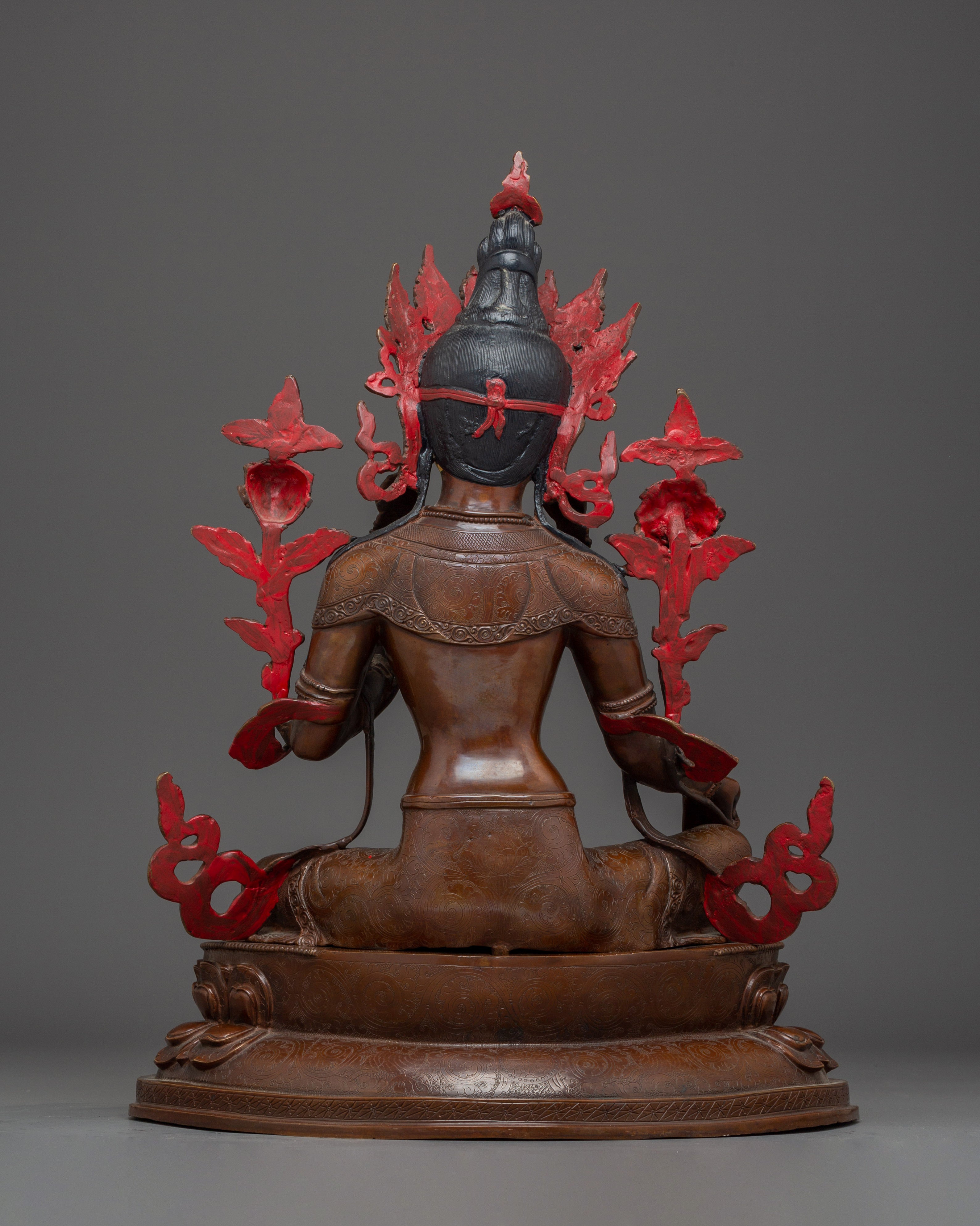 Green Tara Gold & Acrylic Details Statue | Compassion and Spiritual Healing