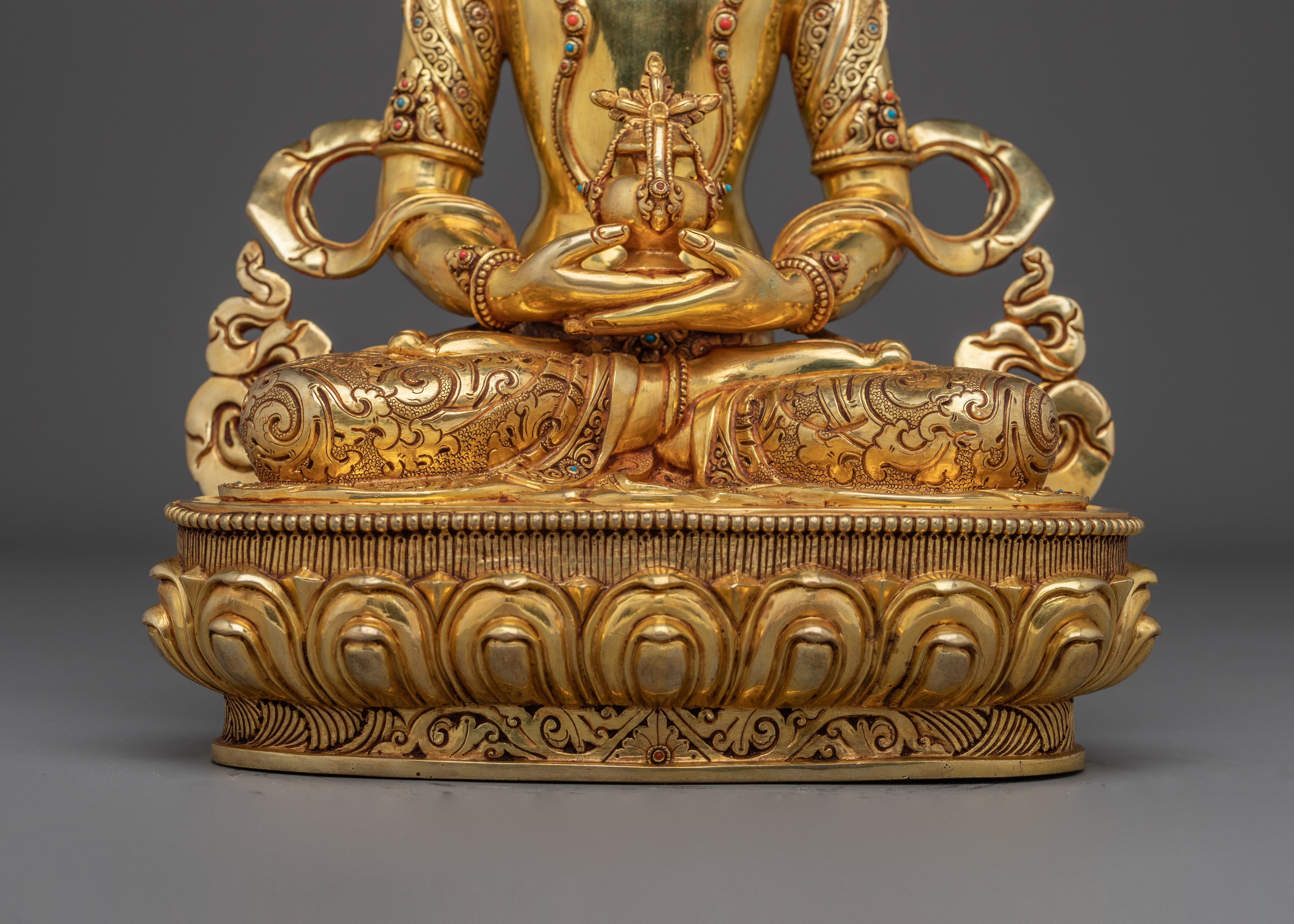 Golden Handmade Amitayus Sculpture | Himalayan Crafted Icon for Healing