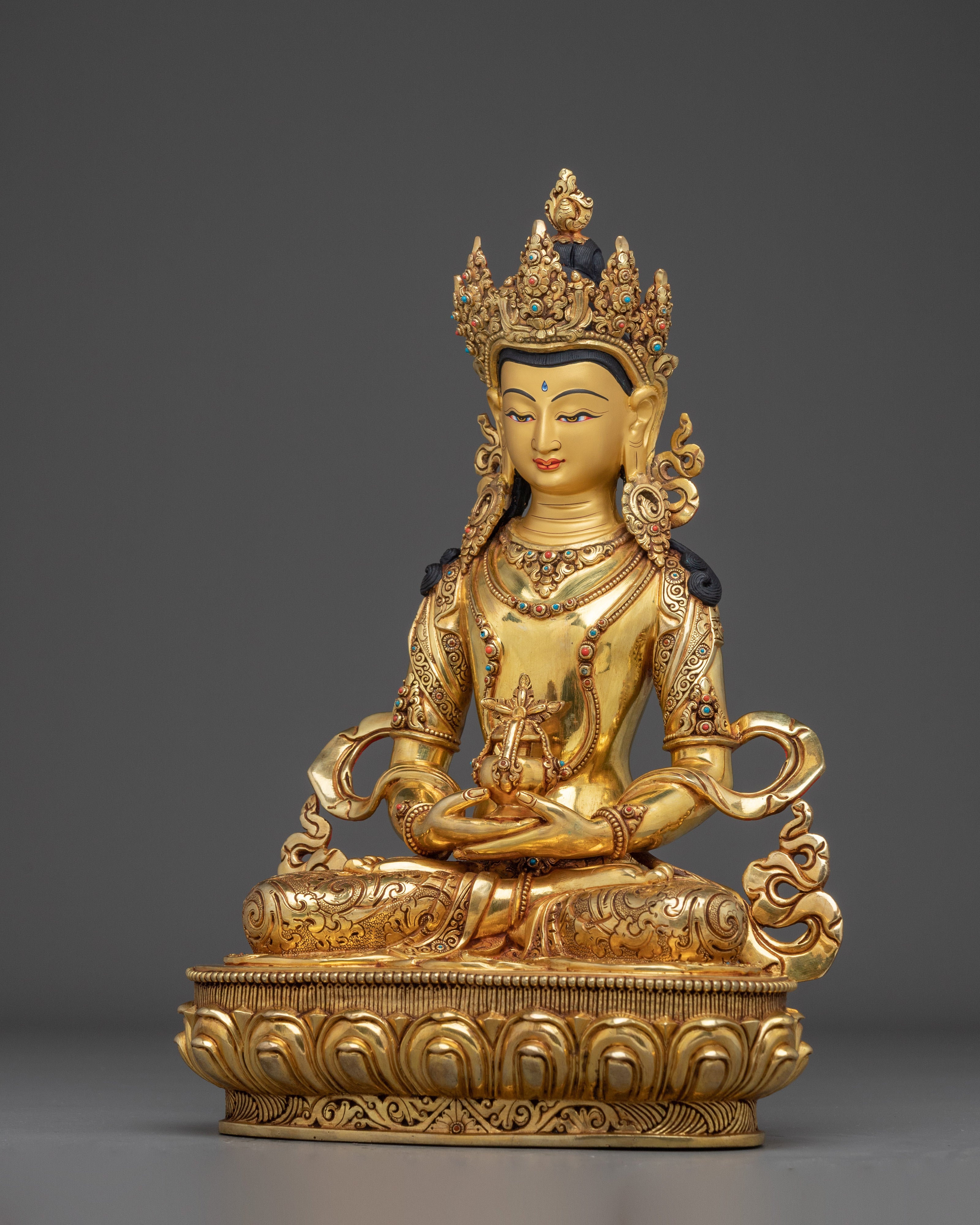 Golden Handmade Amitayus Sculpture | Himalayan Crafted Icon for Healing