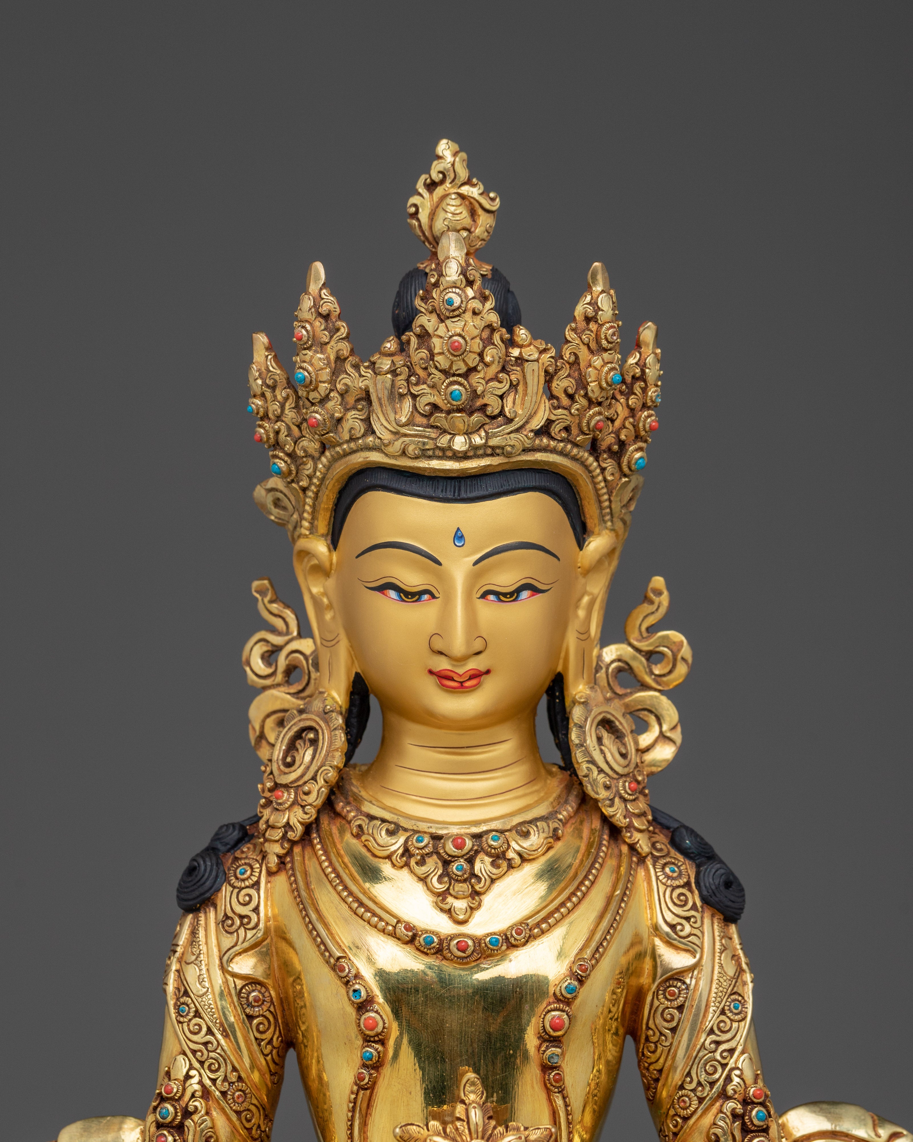Golden Handmade Amitayus Sculpture | Himalayan Crafted Icon for Healing