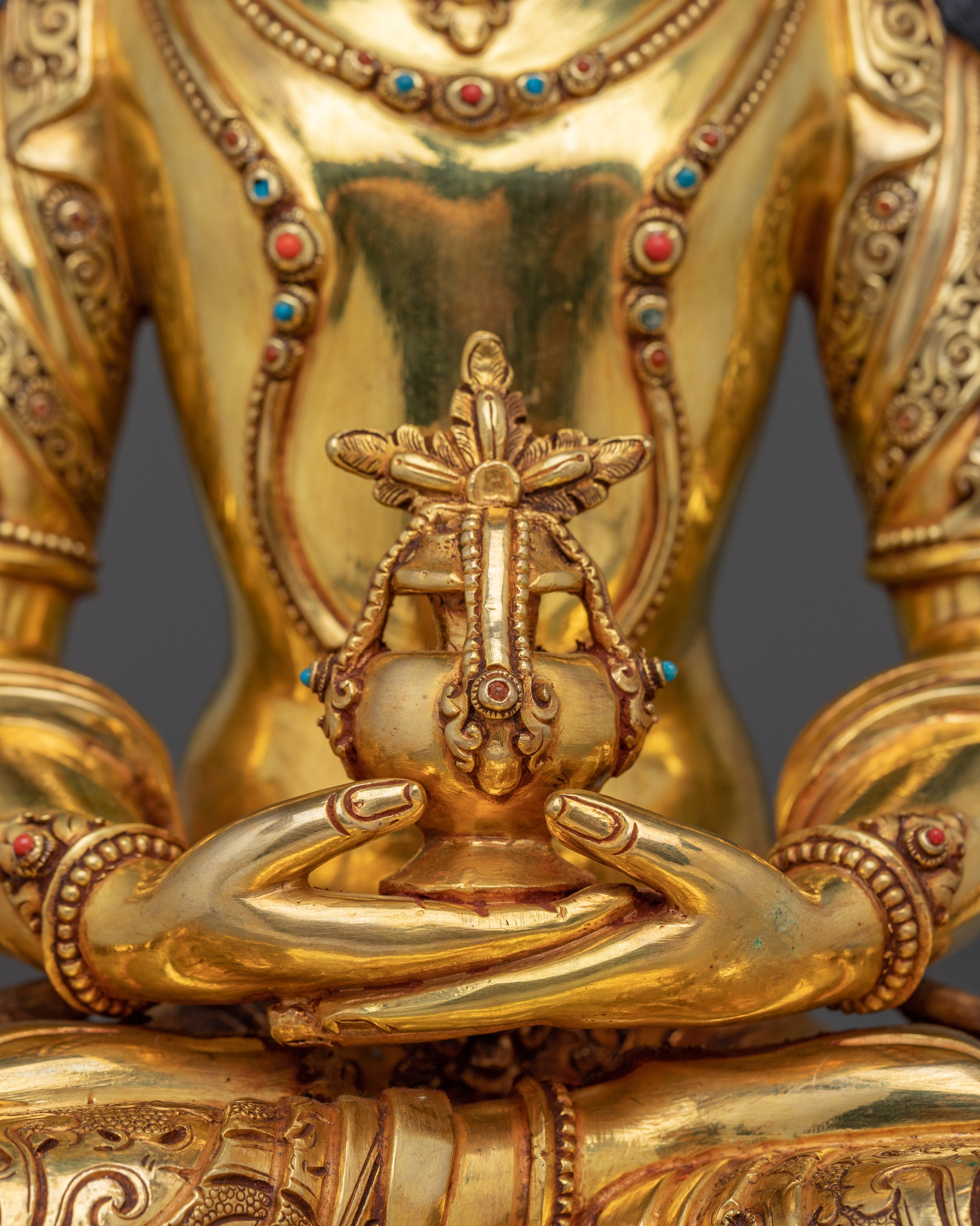 Golden Handmade Amitayus Sculpture | Himalayan Crafted Icon for Healing