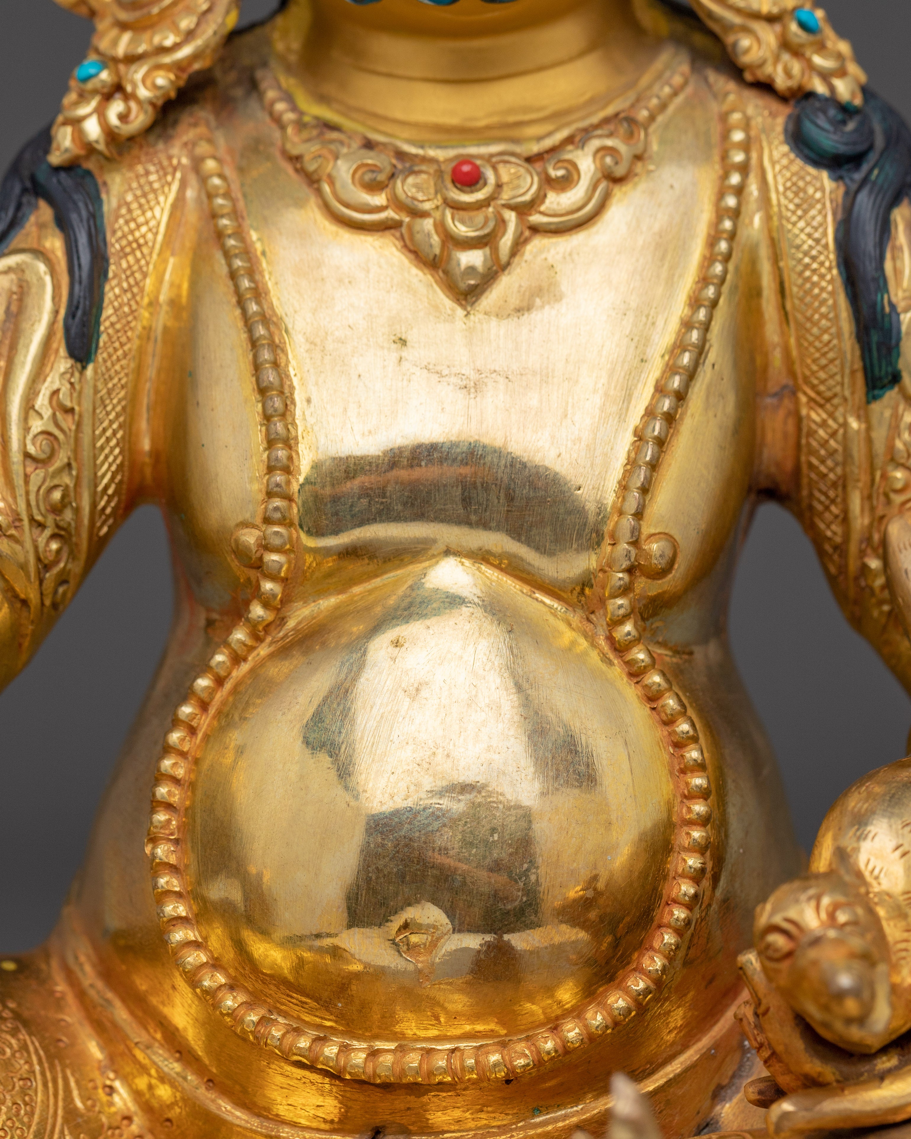 Dzambhala, Treasure Holding Deity | Nepali Crafted Gold Icon