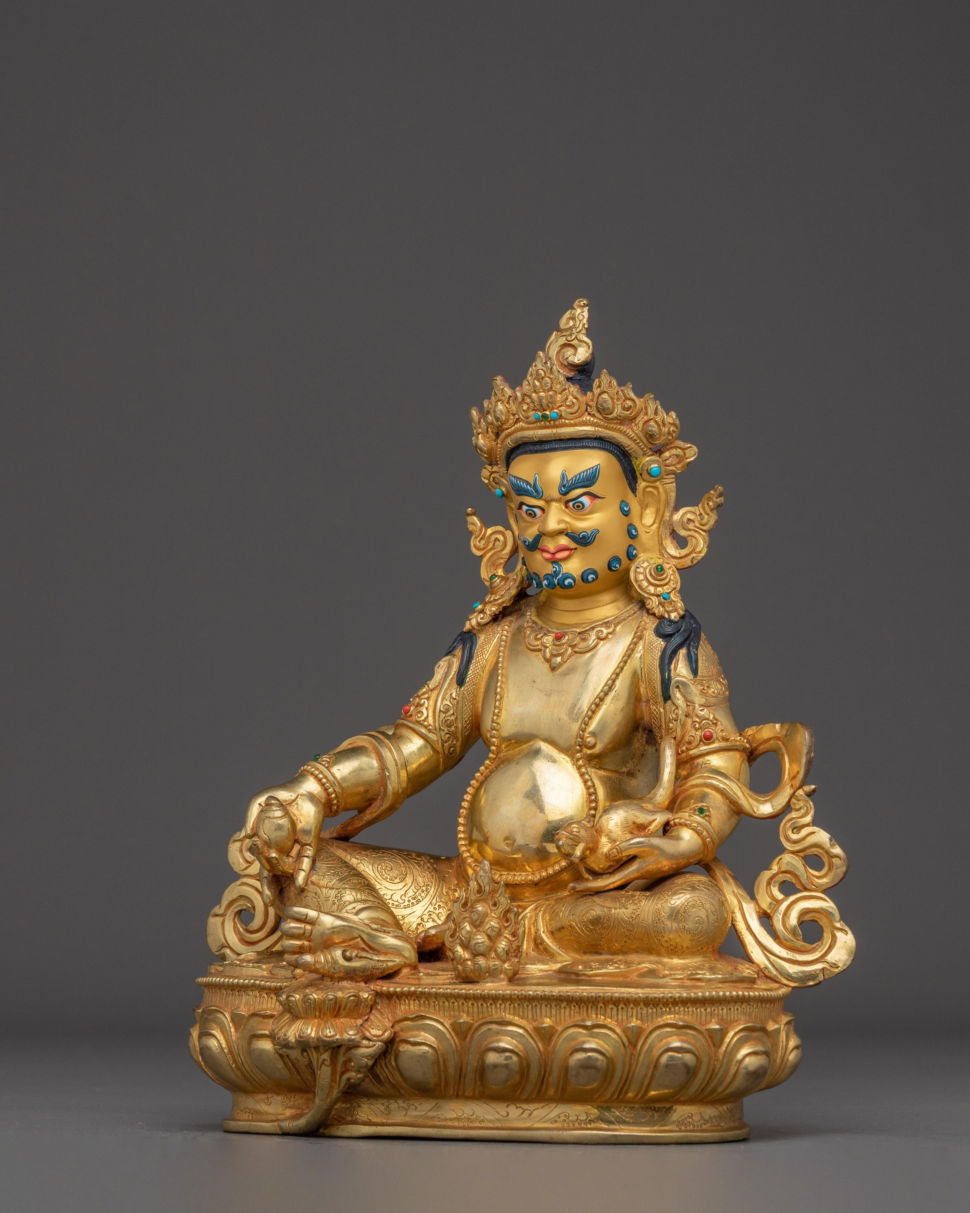 Dzambhala, Treasure Holding Deity | Nepali Crafted Gold Icon