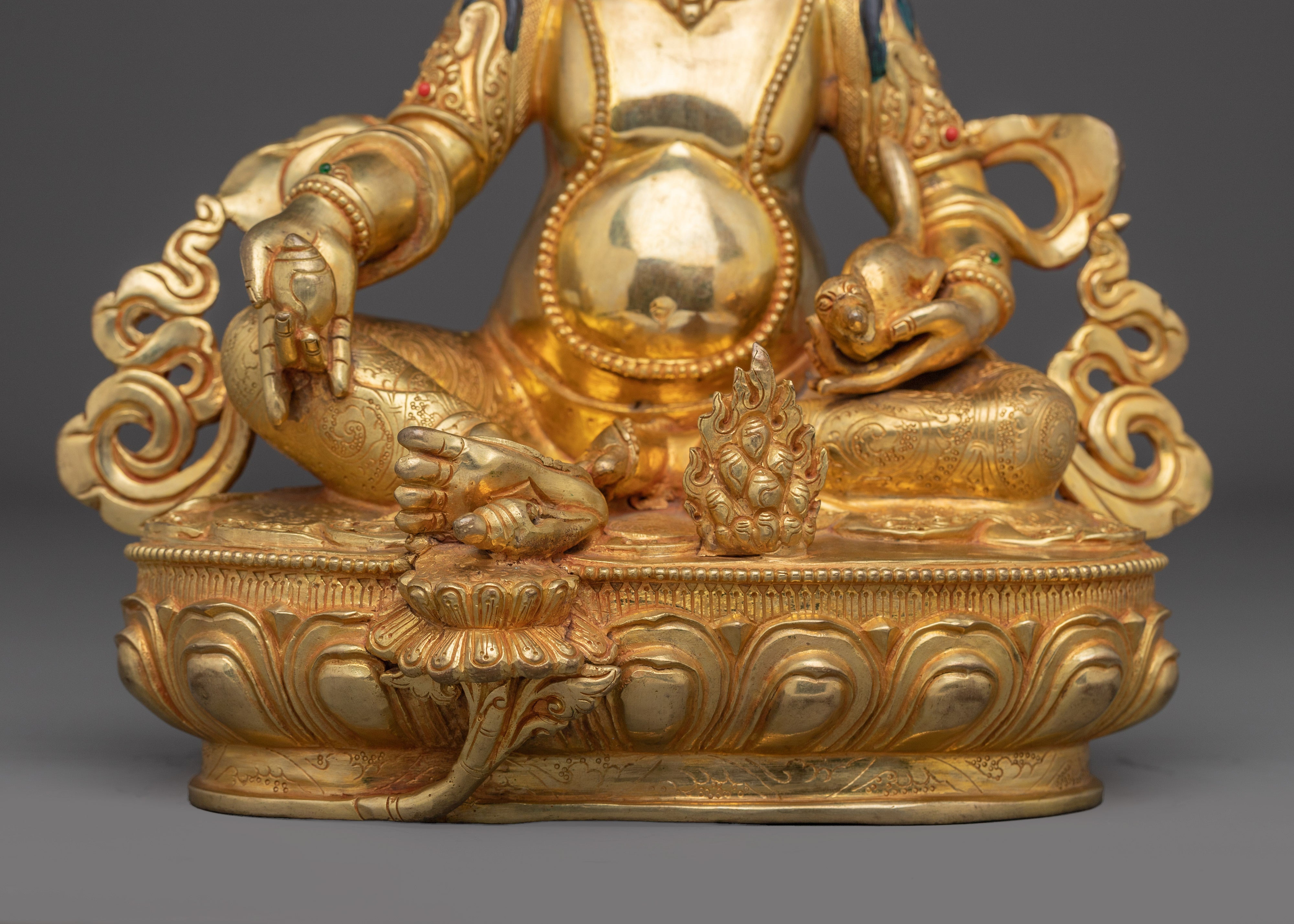 Dzambhala, Treasure Holding Deity | Nepali Crafted Gold Icon