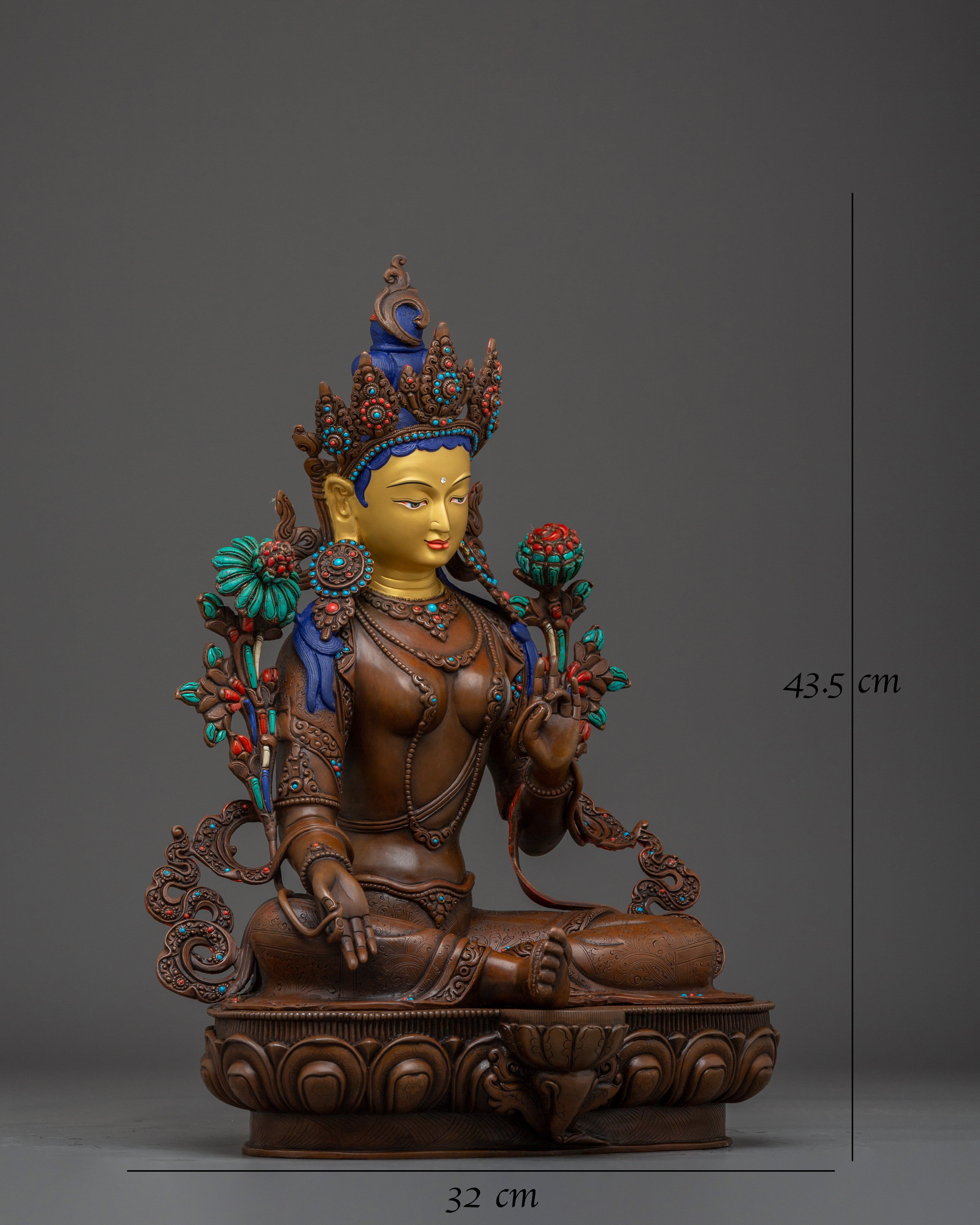 Handmade Green Tara Oxidized Statue