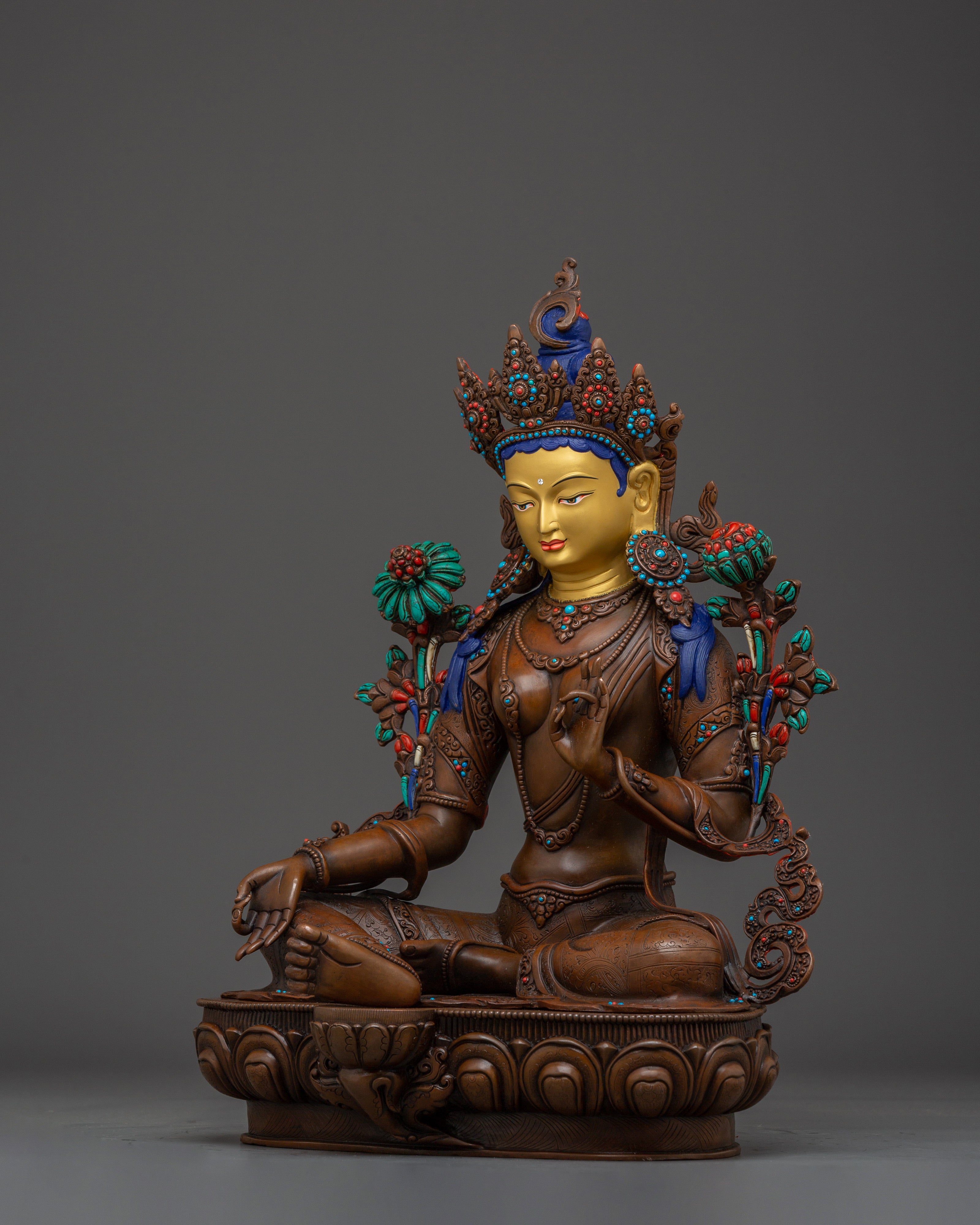 Handmade Green Tara Oxidized Statue | Mother of the Liberation