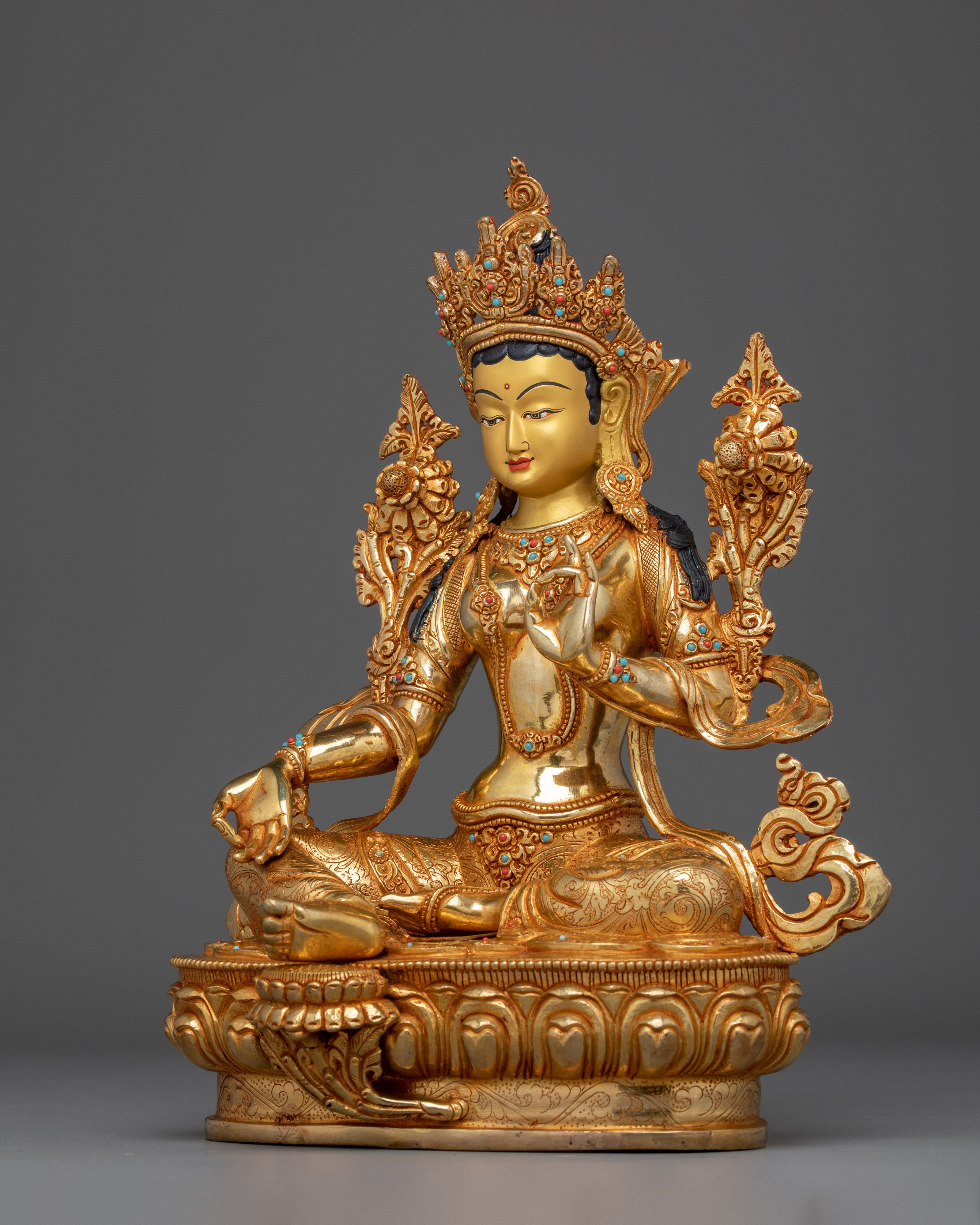 Green Tara 24K Gold Gilded Art | Meditation and Spiritual Shrine