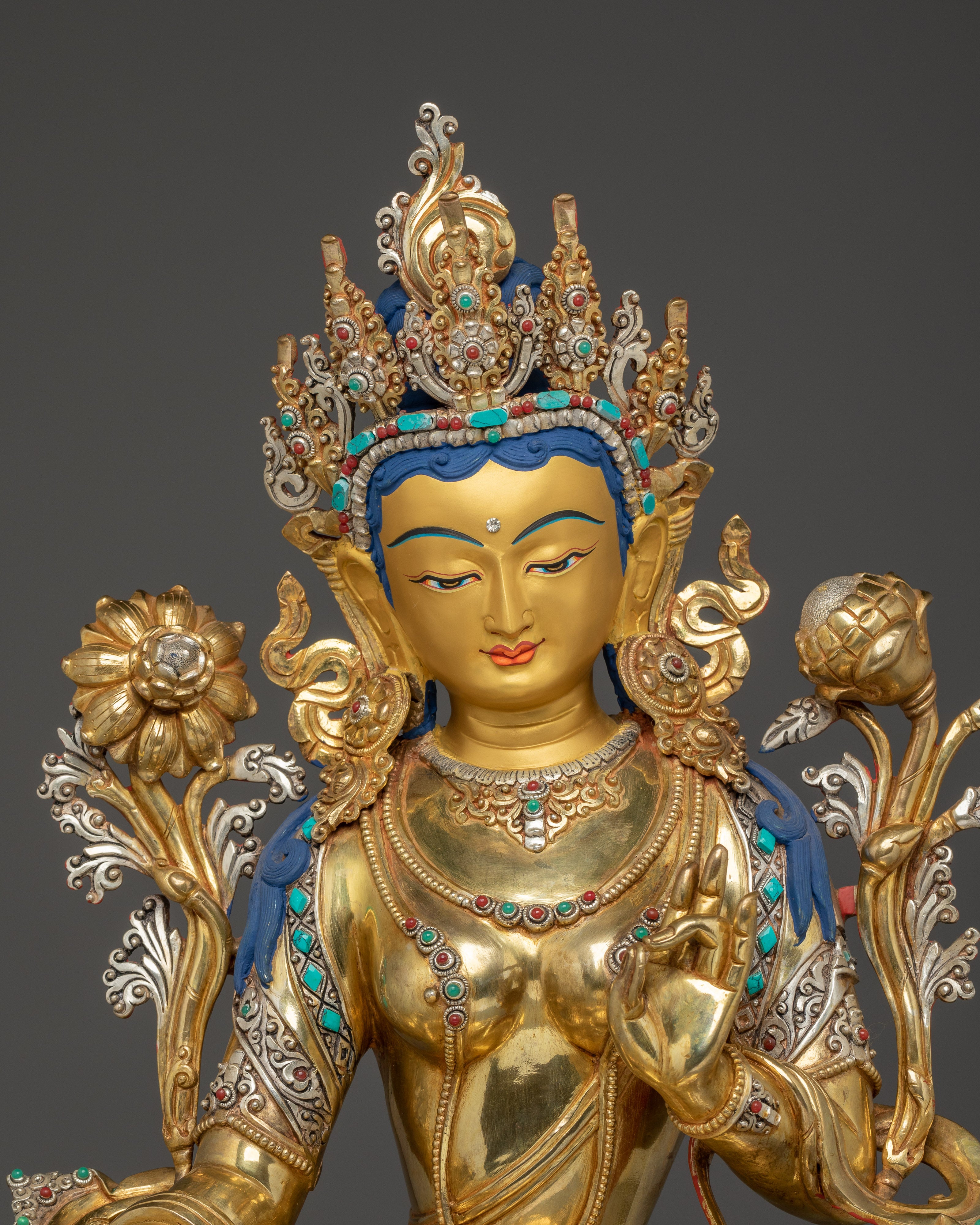 Green Tara Art, Vajrayana Liberation Deity | Gold Gilded Tibetan Statue