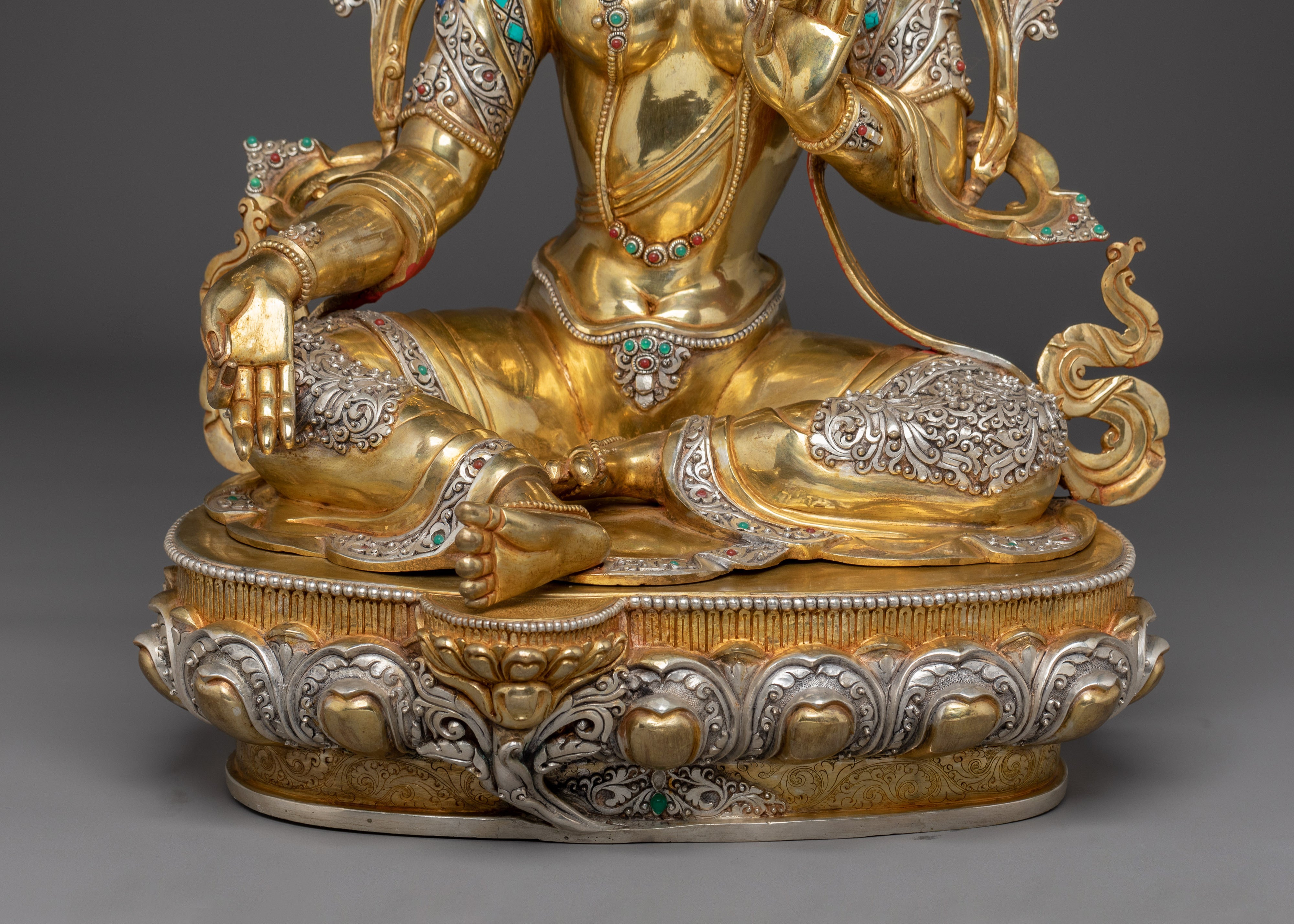 Green Tara Art, Vajrayana Liberation Deity | Gold Gilded Tibetan Statue
