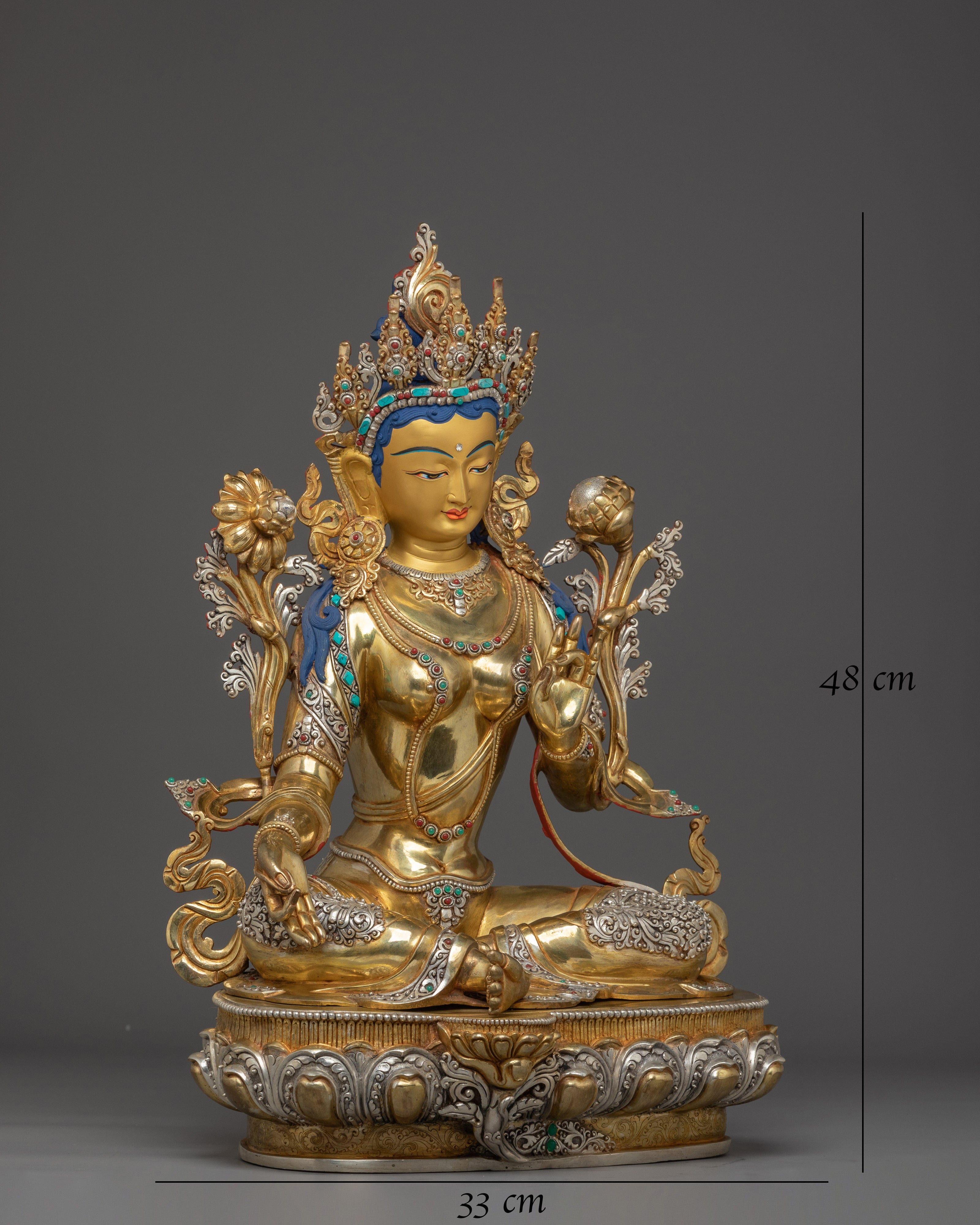 Green Tara Art, Vajrayana Liberation Deity | Gold Gilded Tibetan Statue