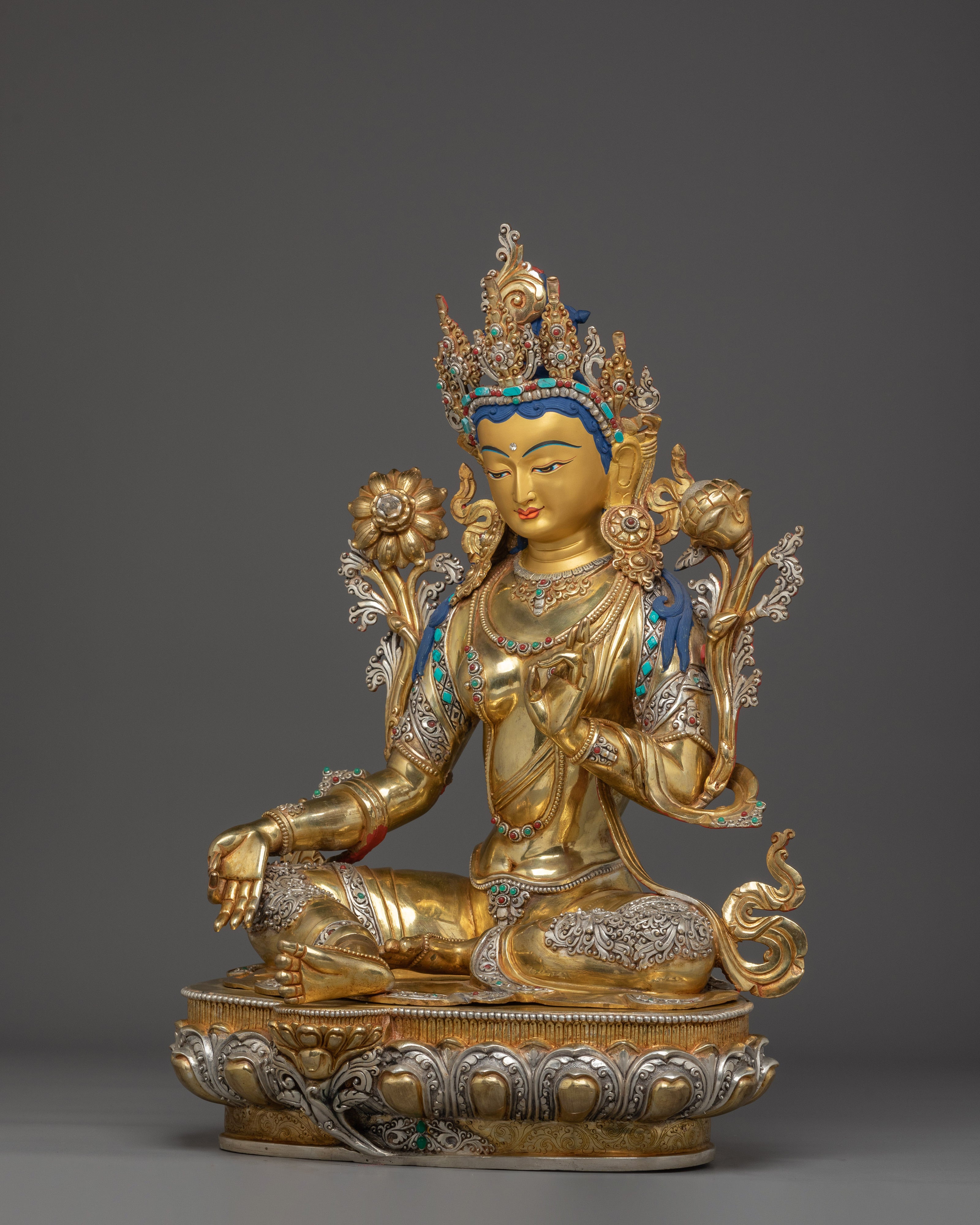 Green Tara Art, Vajrayana Liberation Deity | Gold Gilded Tibetan Statue