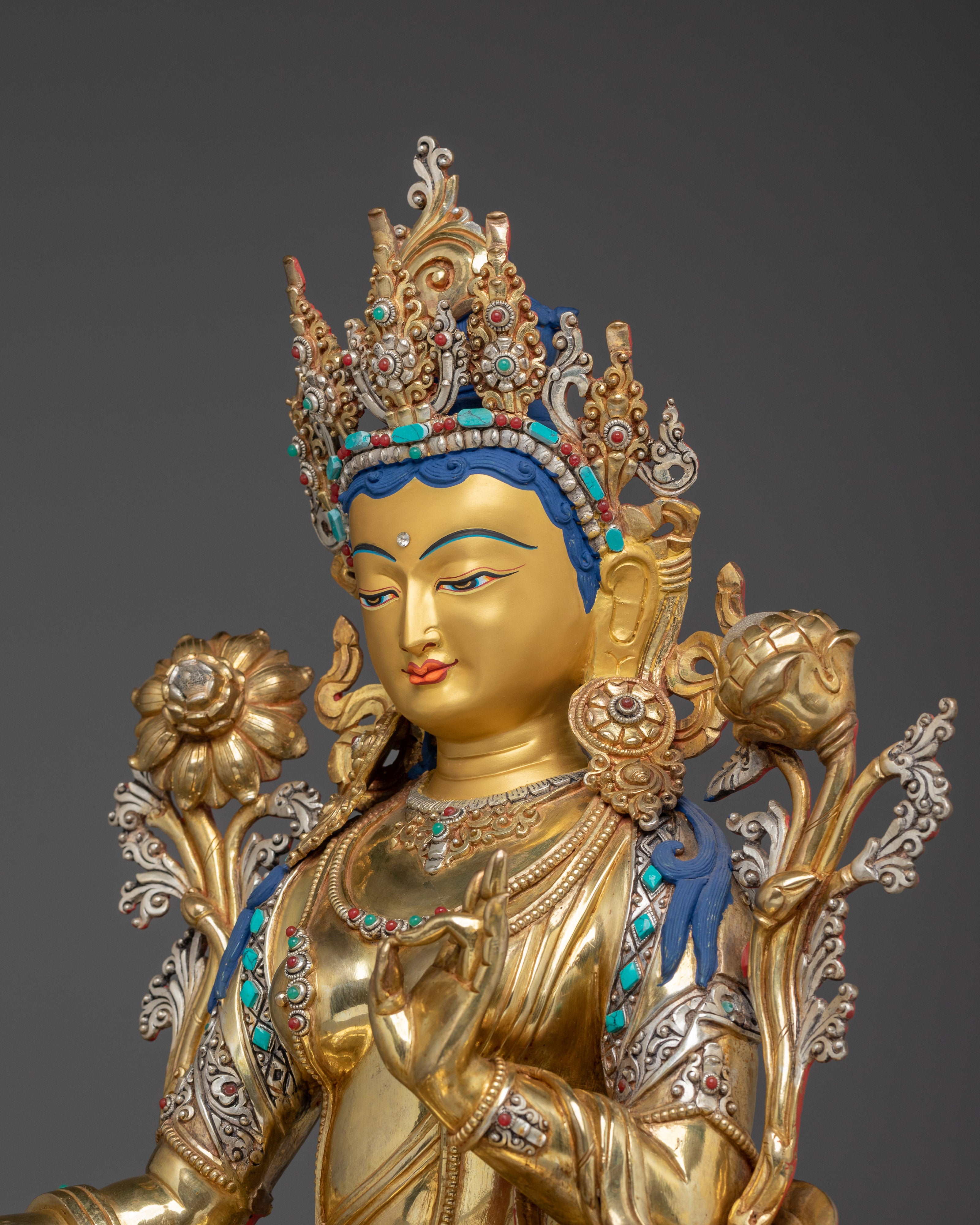 Green Tara Art, Vajrayana Liberation Deity | Gold Gilded Tibetan Statue