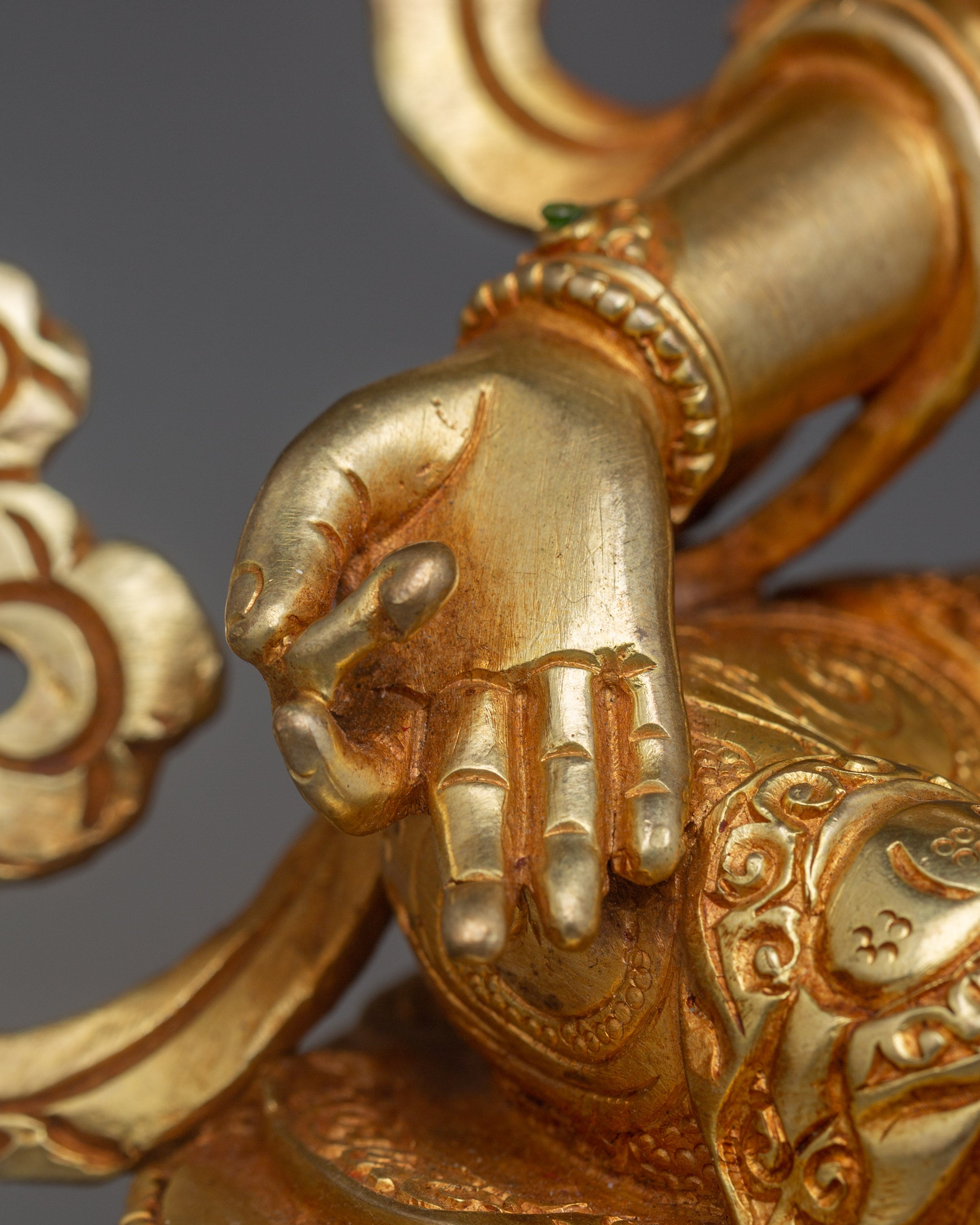 Green Tara with 24K Gold Gilding and Gemstones Statue | Perfect for Meditation