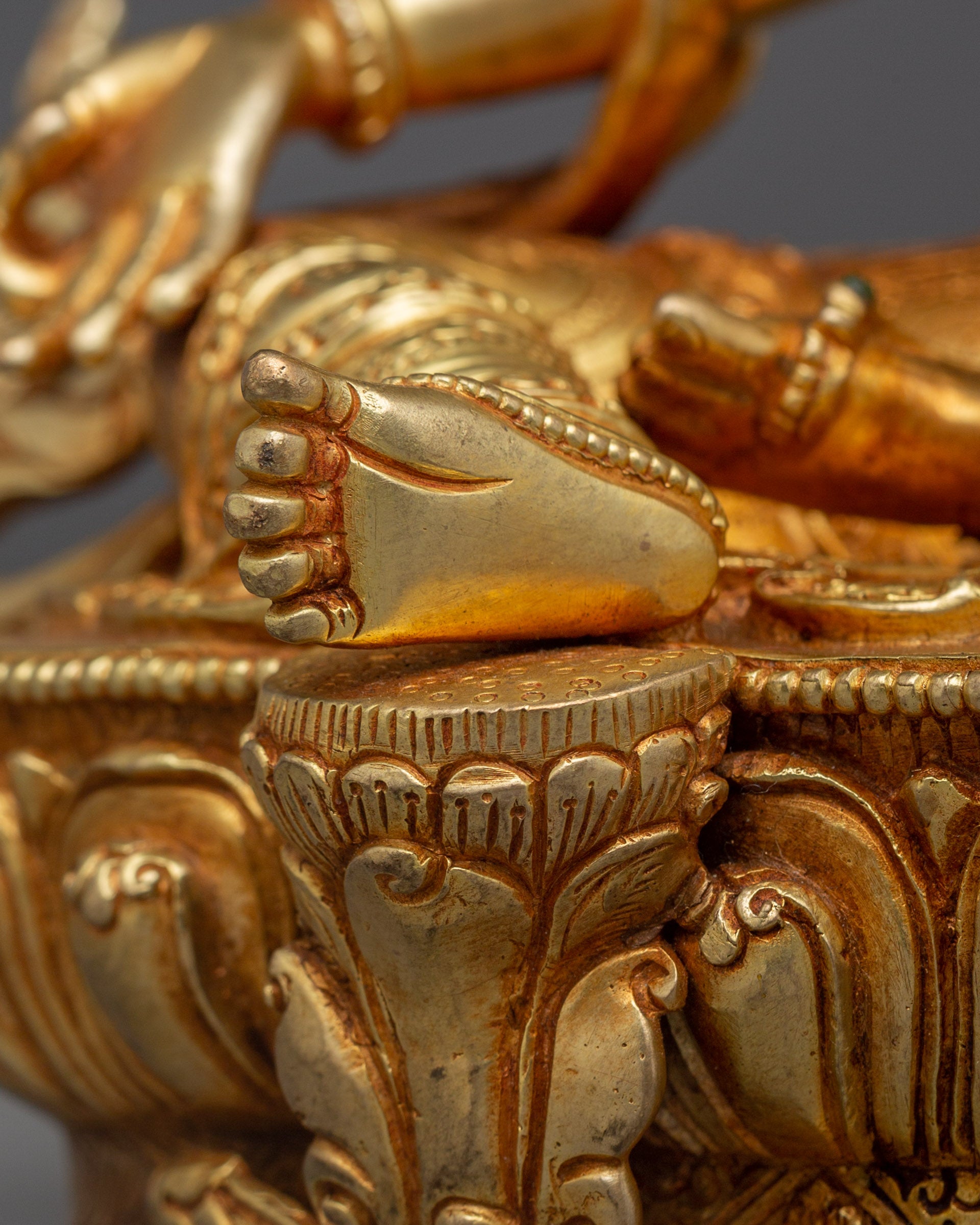 Green Tara with 24K Gold Gilding and Gemstones Statue | Perfect for Meditation