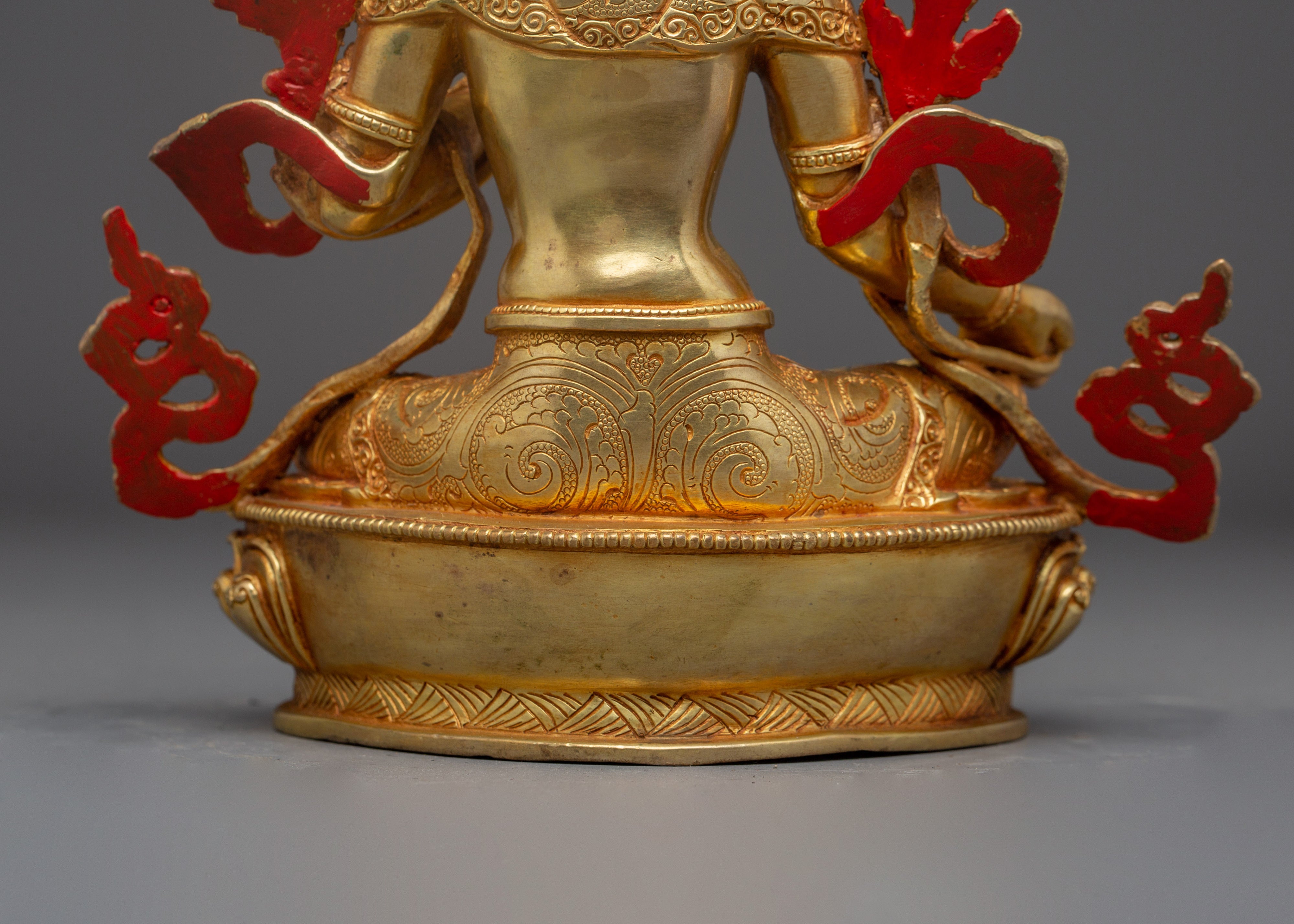 Green Tara with 24K Gold Gilding and Gemstones Statue | Perfect for Meditation