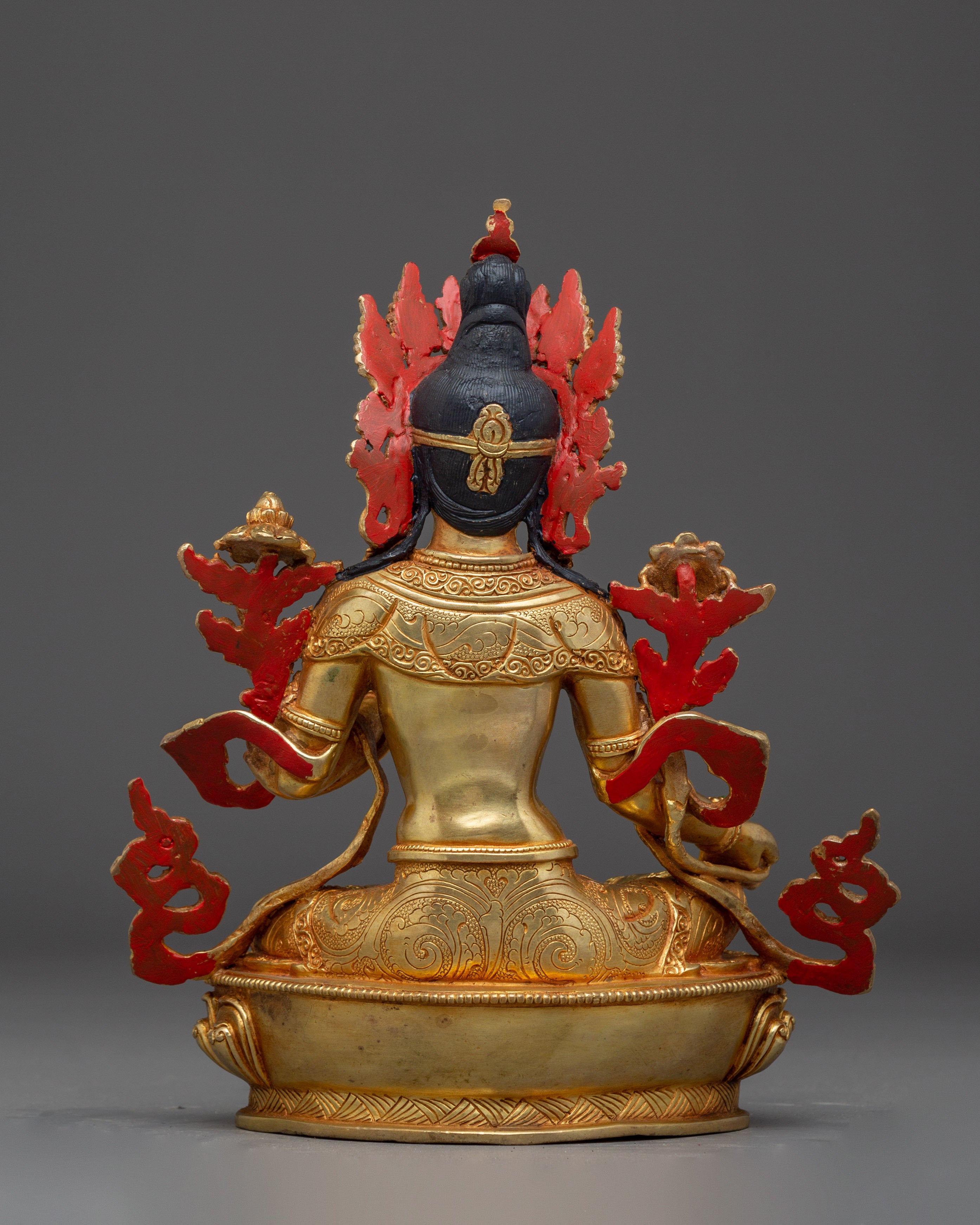 Green Tara with 24K Gold Gilding and Gemstones Statue