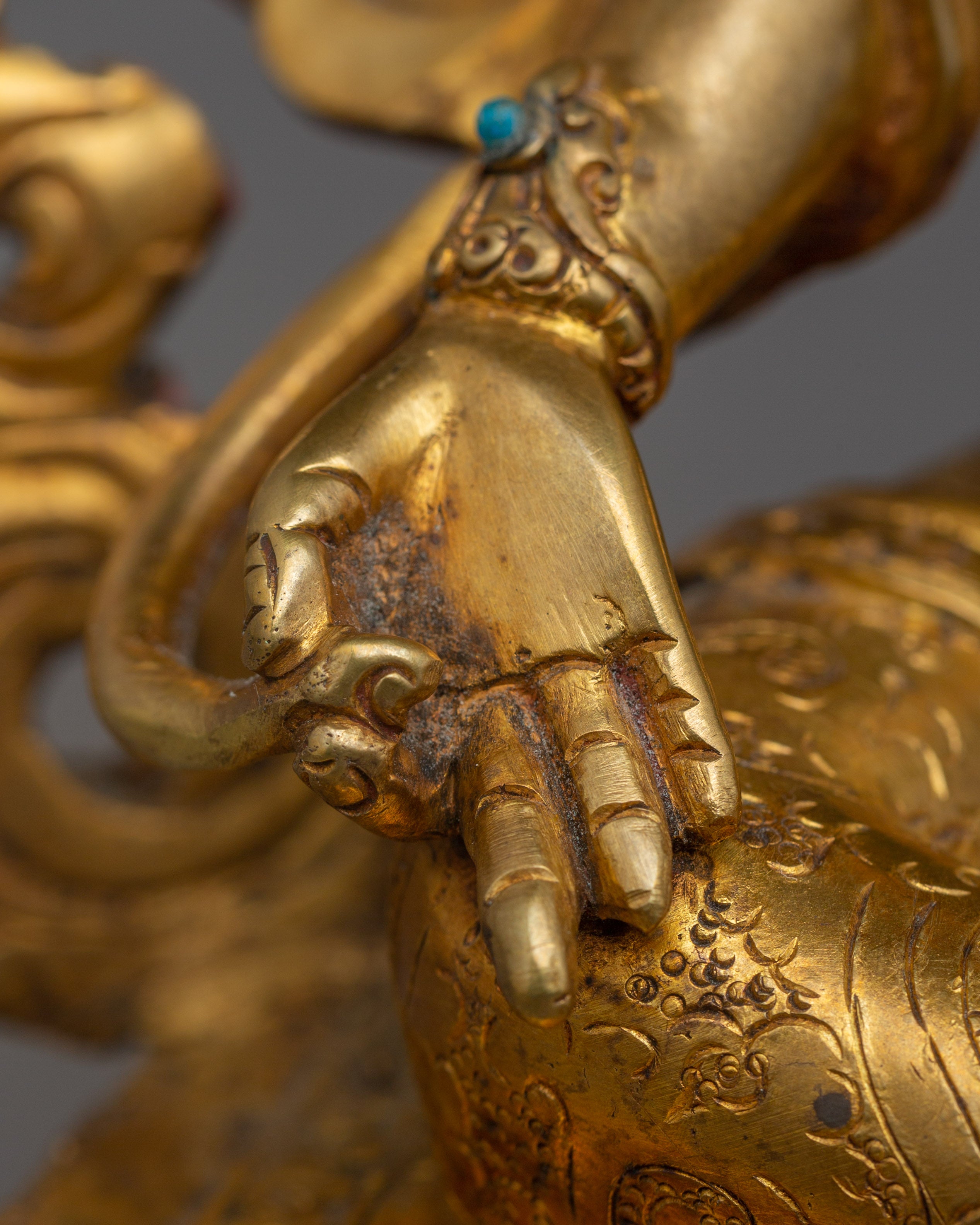 Green Tara Statue for Meditation Decor | Spiritual Gemstones Inlay