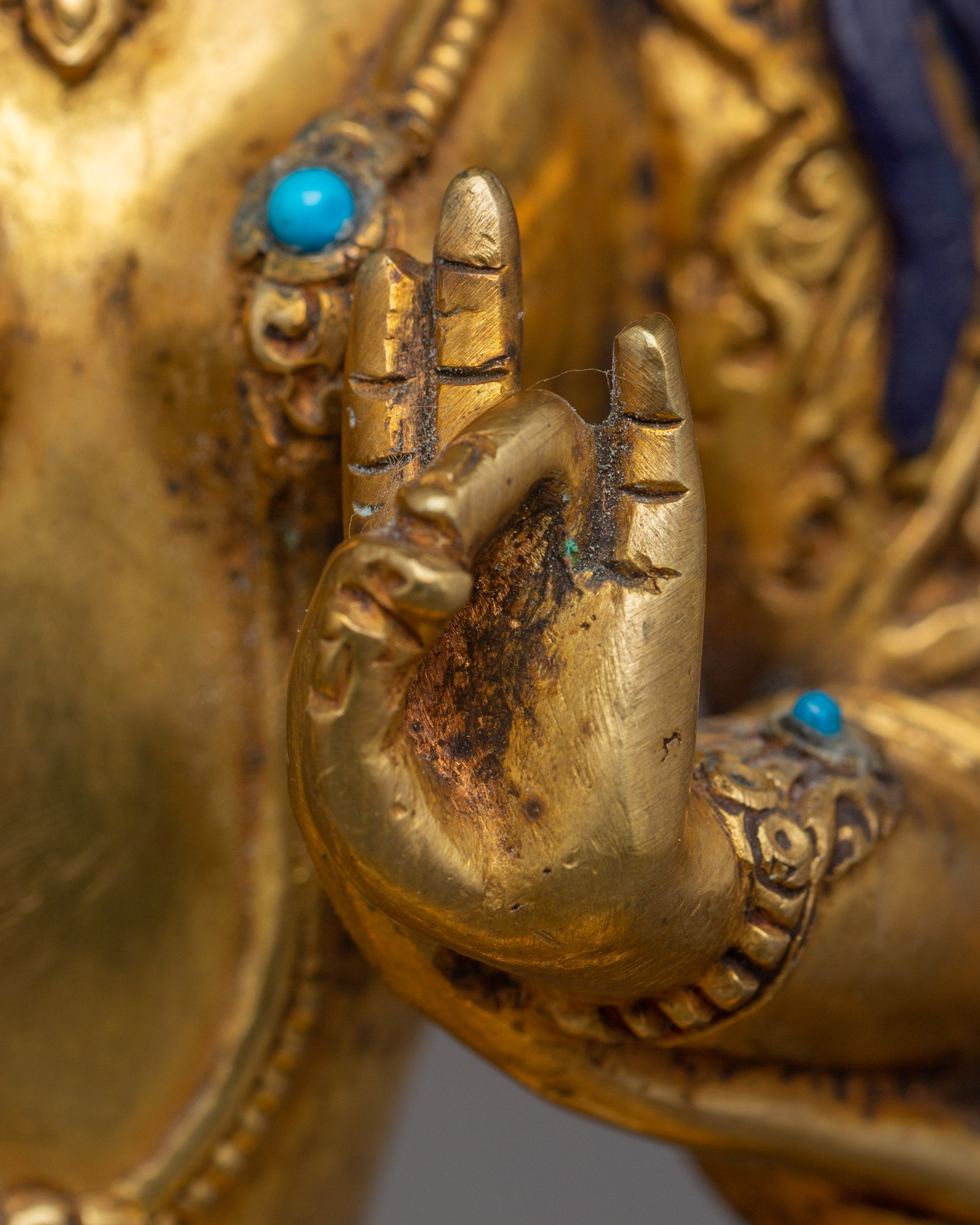 Green Tara Statue for Meditation Decor | Spiritual Gemstones Inlay