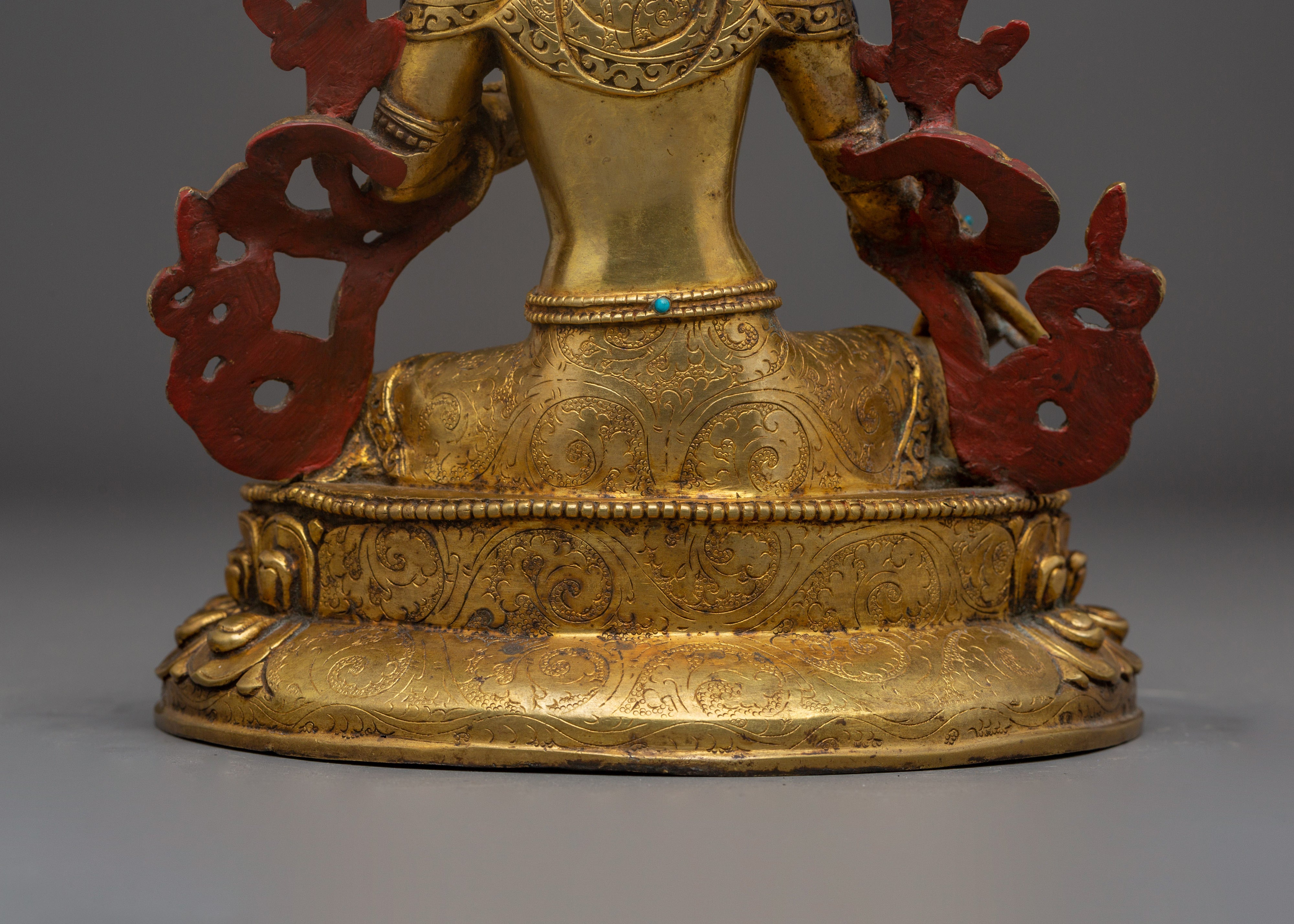 Green Tara Statue for Meditation Decor | Spiritual Gemstones Inlay