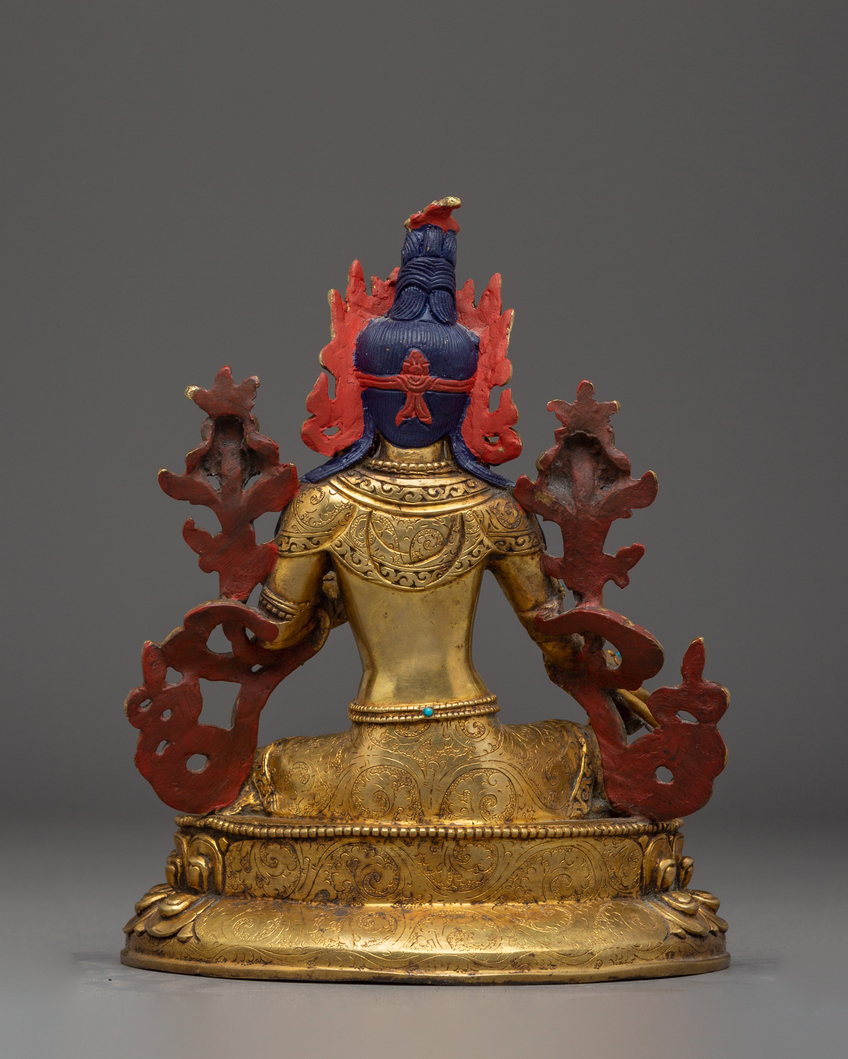 Green Tara Statue for Meditation Decor | Spiritual Gemstones Inlay