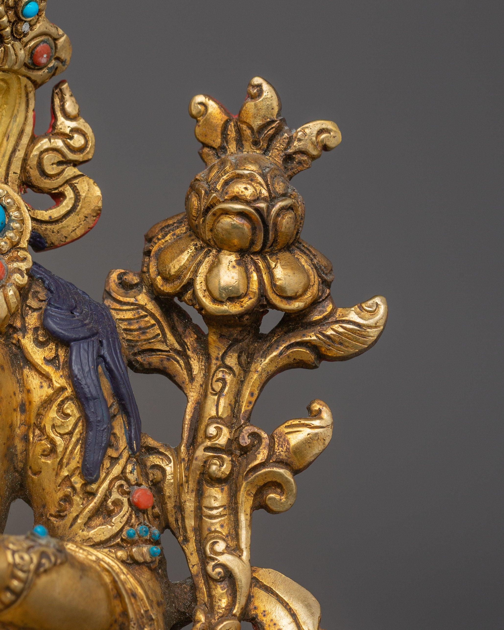 Green Tara Statue for Meditation Decor | Spiritual Gemstones Inlay