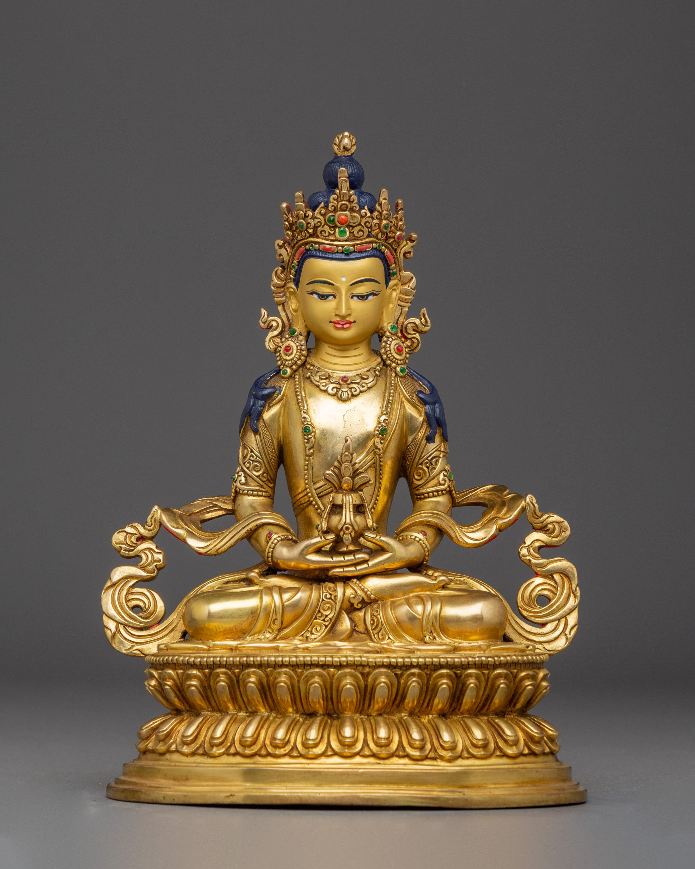 Amitayus Copper Statue and Gemstones