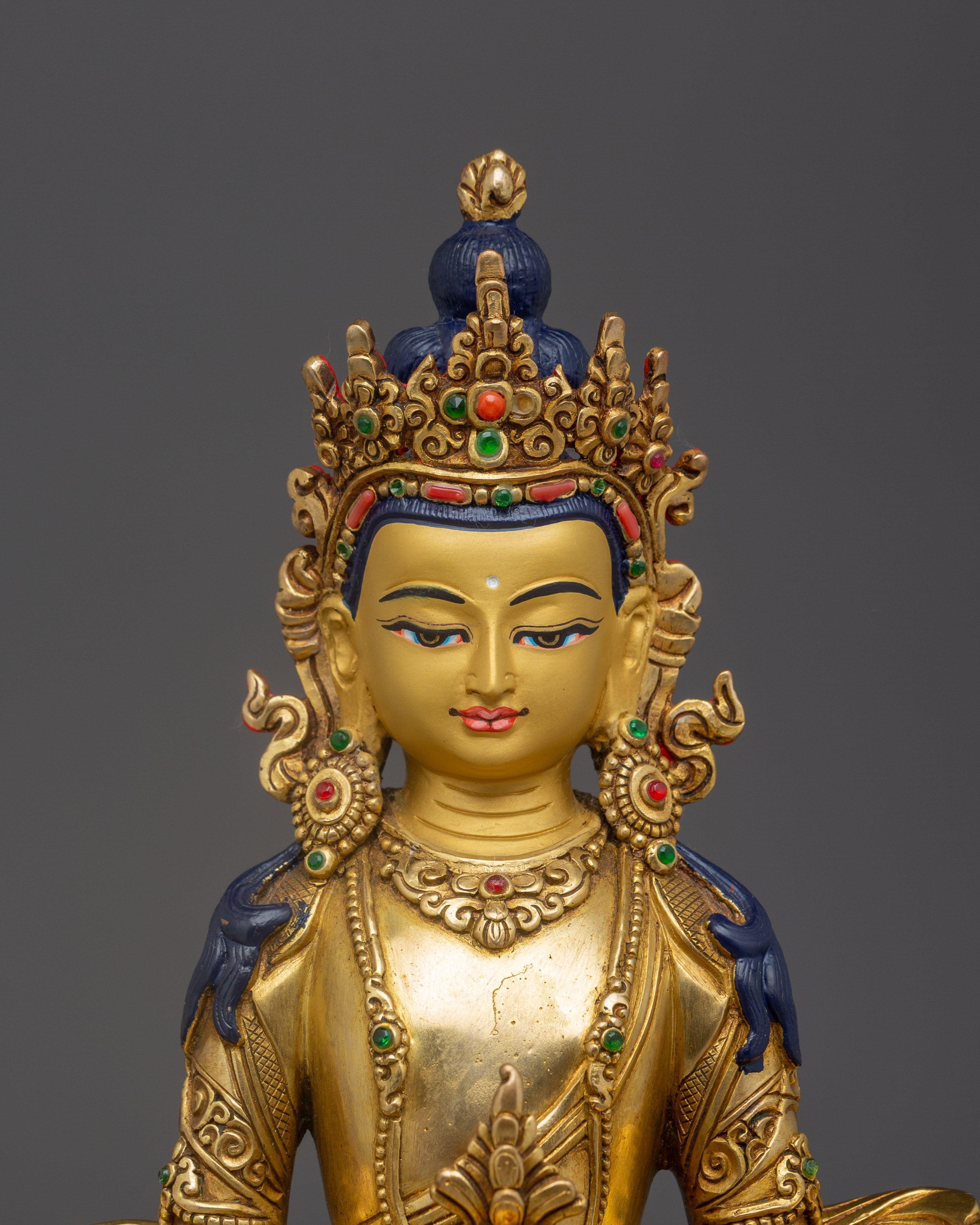 Amitayus Copper Statue and Gemstones | Handcrafted for Meditation & Spiritual Home Decor