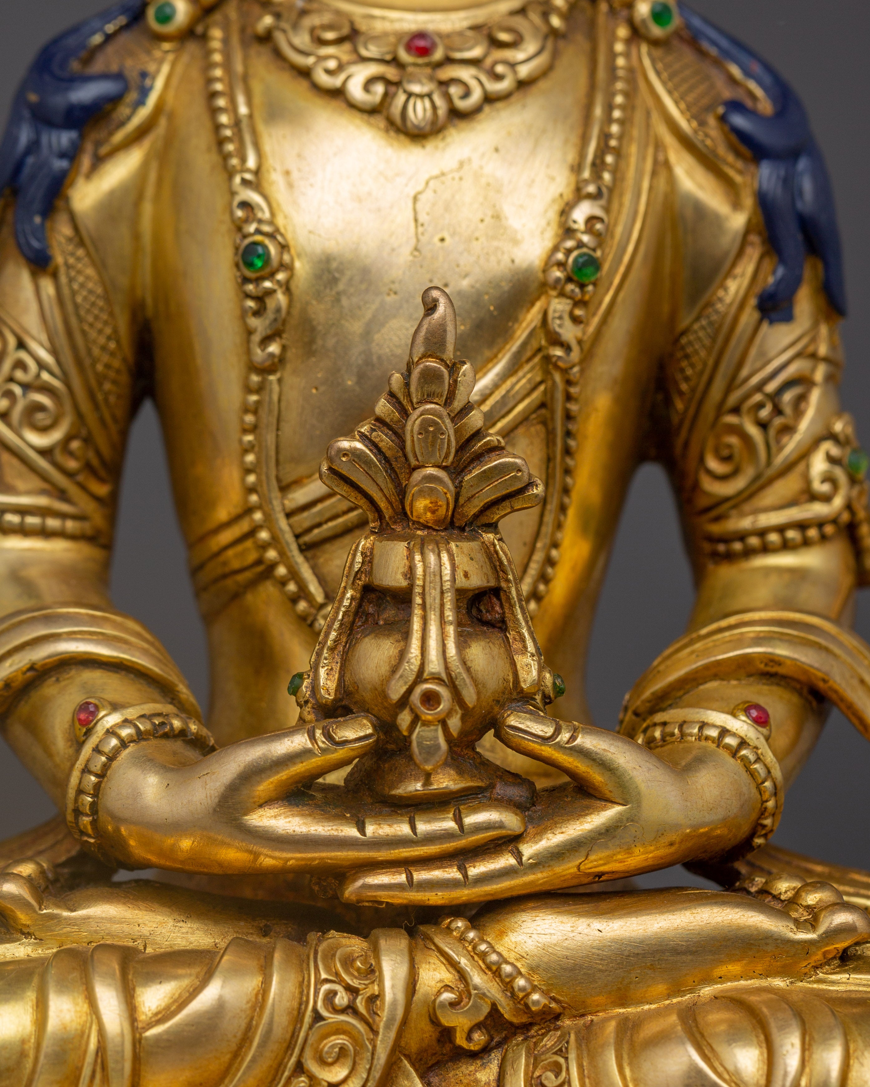 Amitayus Copper Statue and Gemstones | Handcrafted for Meditation & Spiritual Home Decor