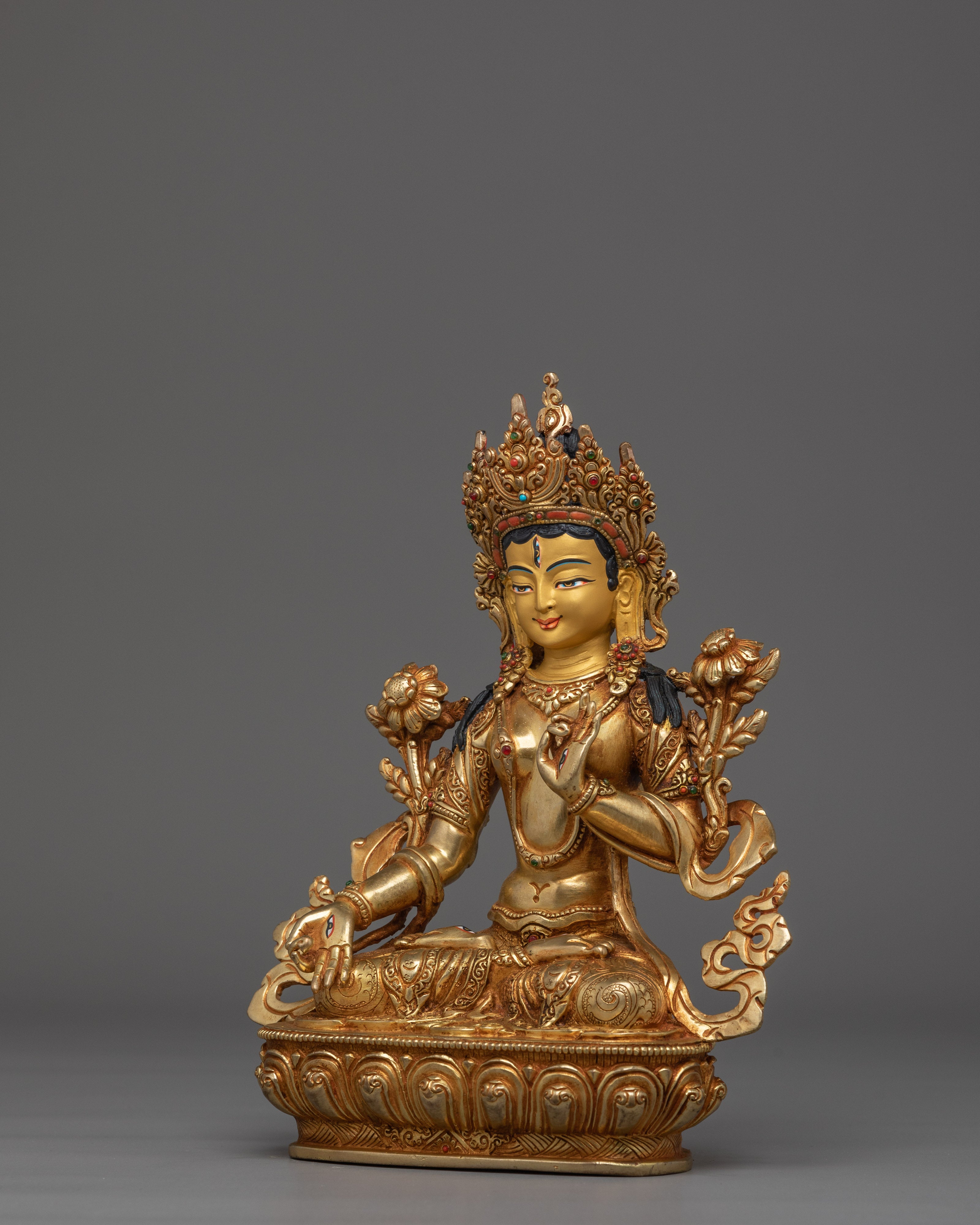 Himalayan White Tara Statue | Nepali Handcrafted Gold Icon