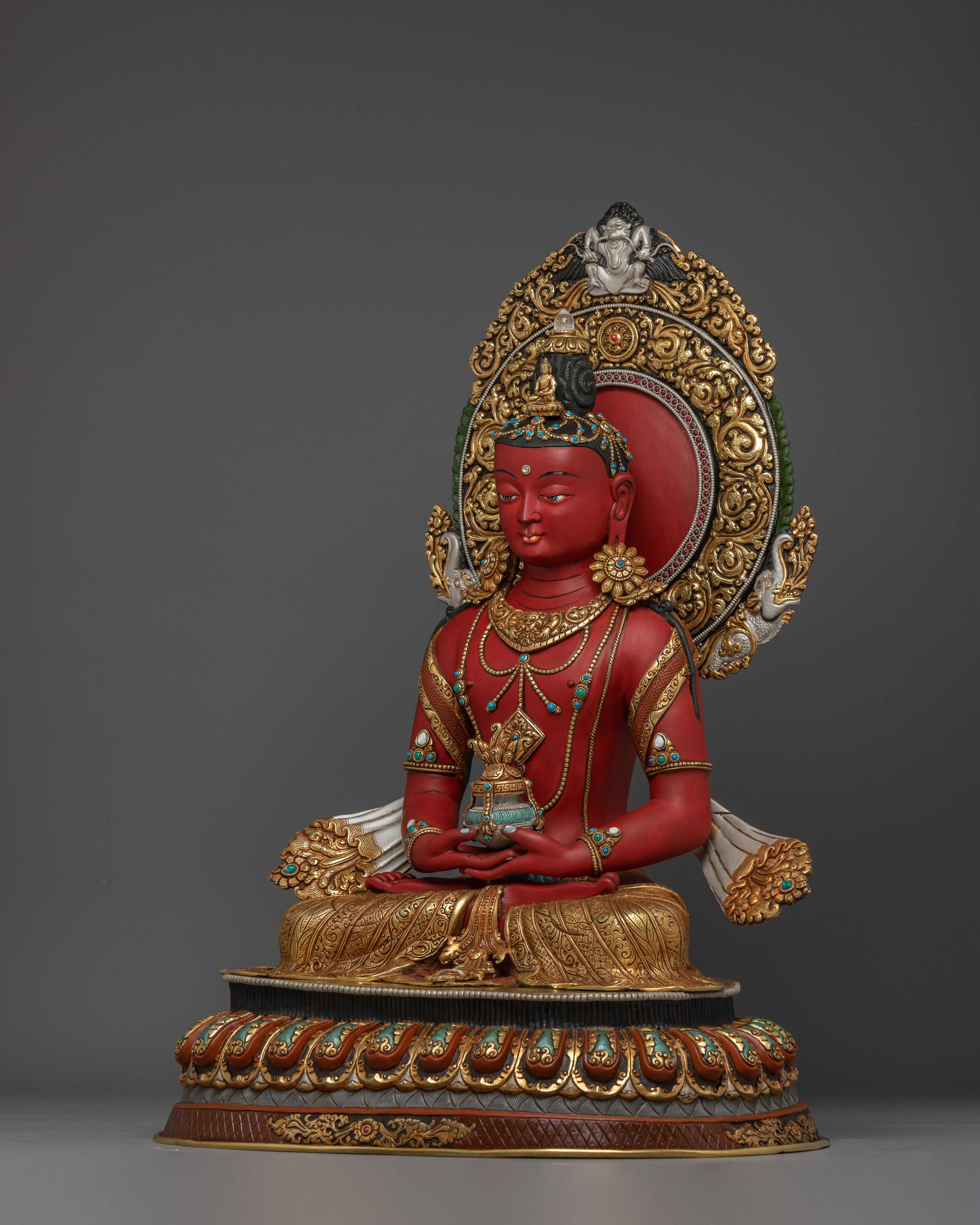 Himalayan Amitayus Buddha Statue | Nepali Handcrafted Gold Icon