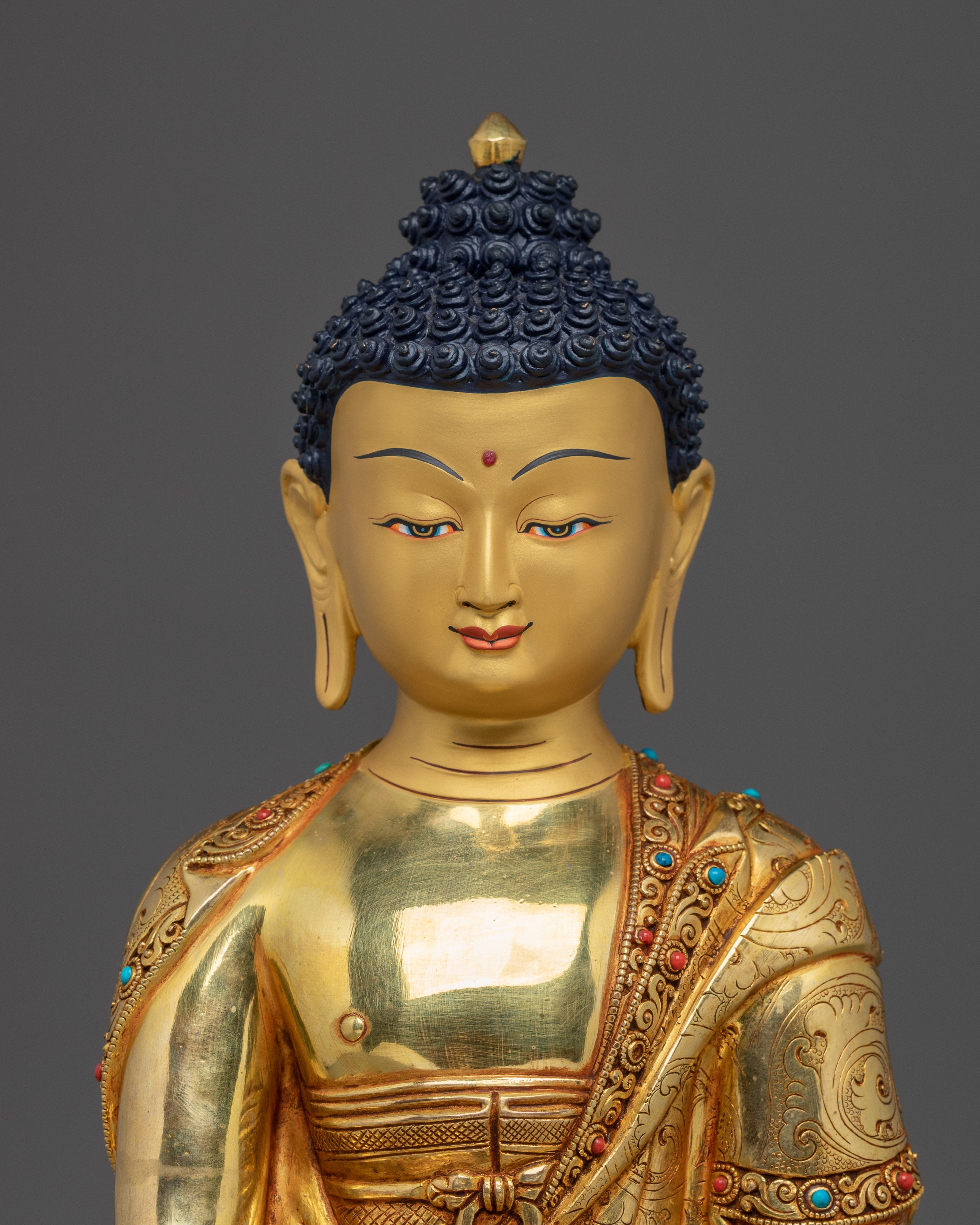 Shakyamuni Buddha, Lotus Seated Historical Buddha | Nepali Handcrafted Gold Icon