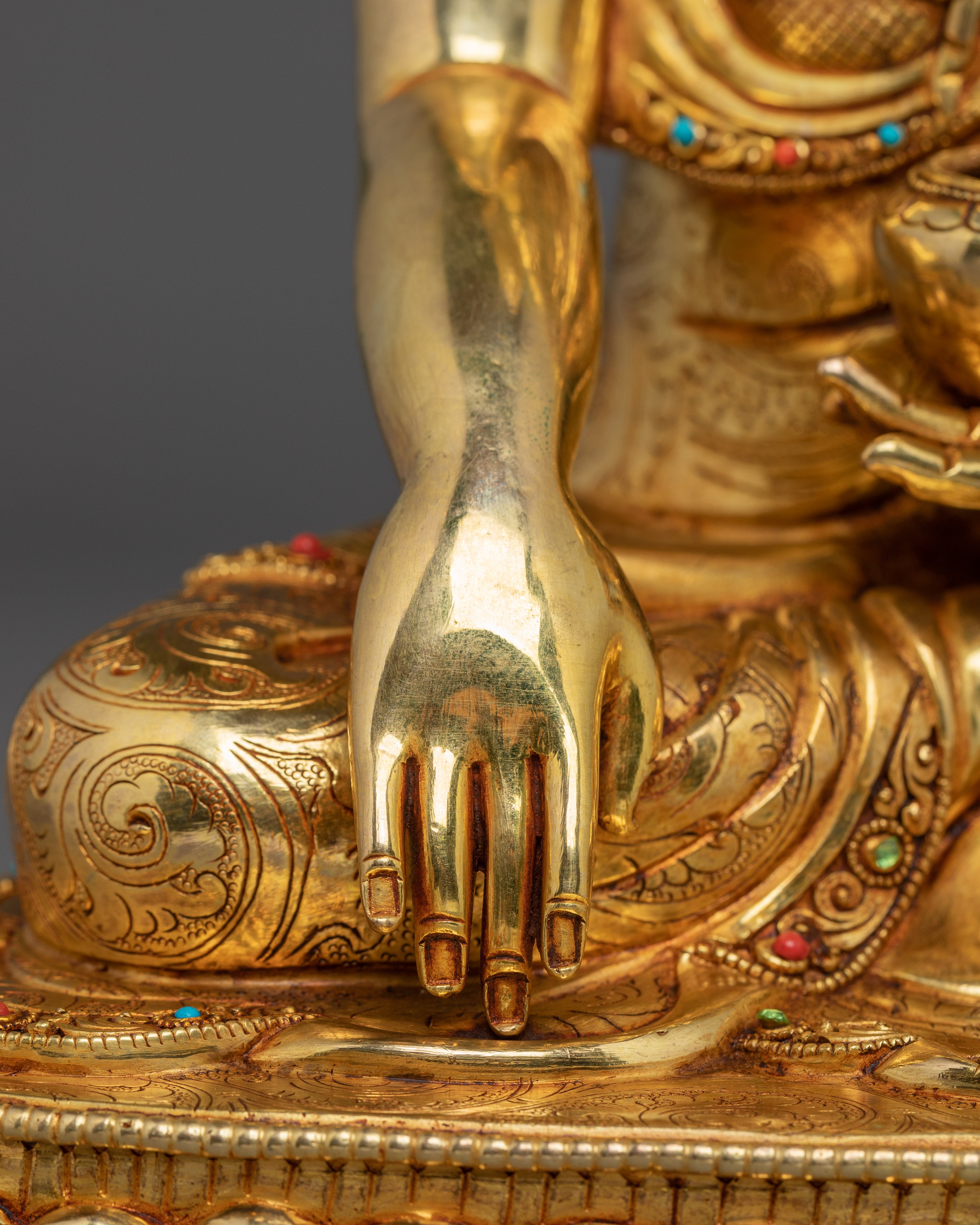 Shakyamuni Buddha, Lotus Seated Historical Buddha | Nepali Handcrafted Gold Icon