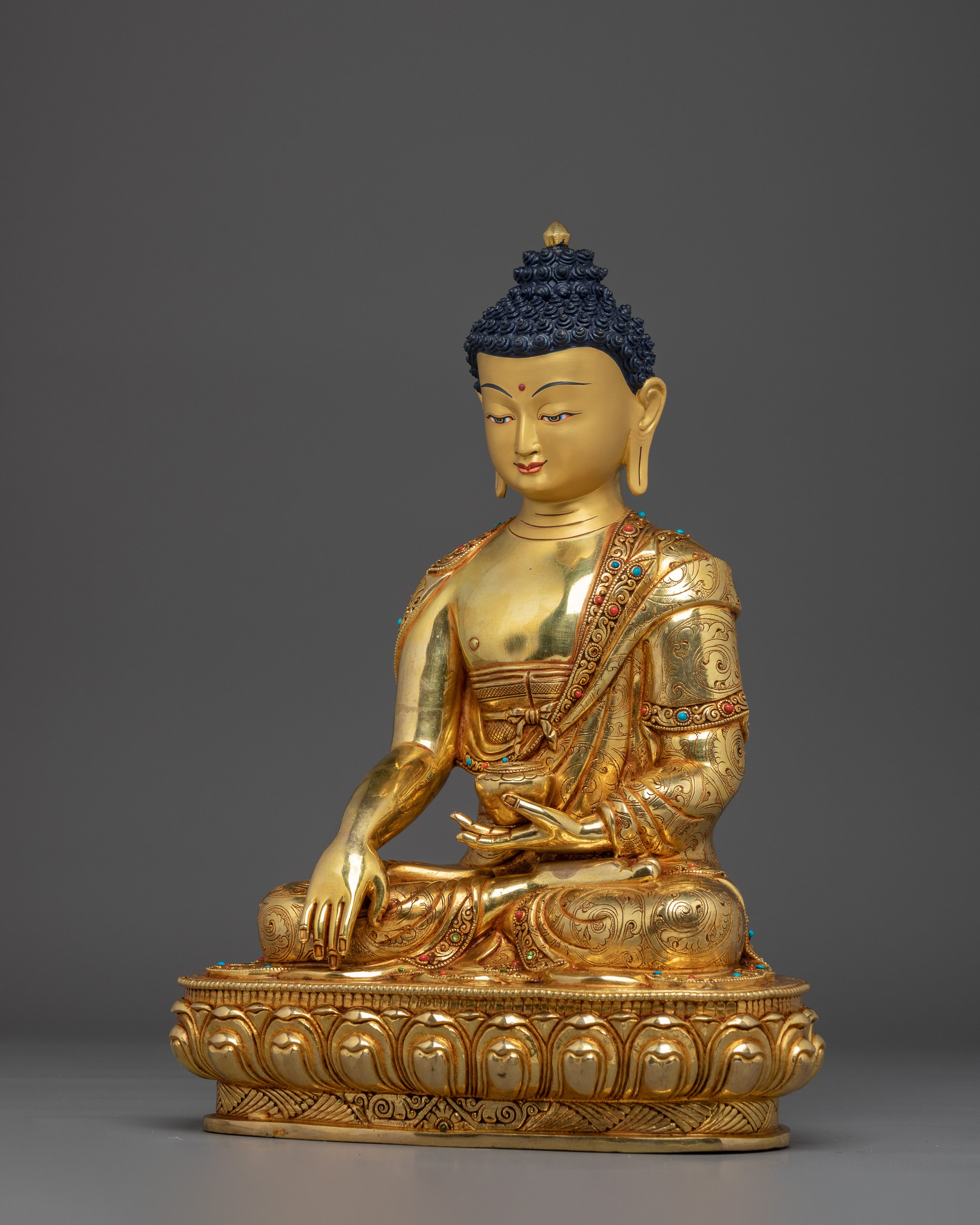 Shakyamuni Buddha, Lotus Seated Historical Buddha | Nepali Handcrafted Gold Icon