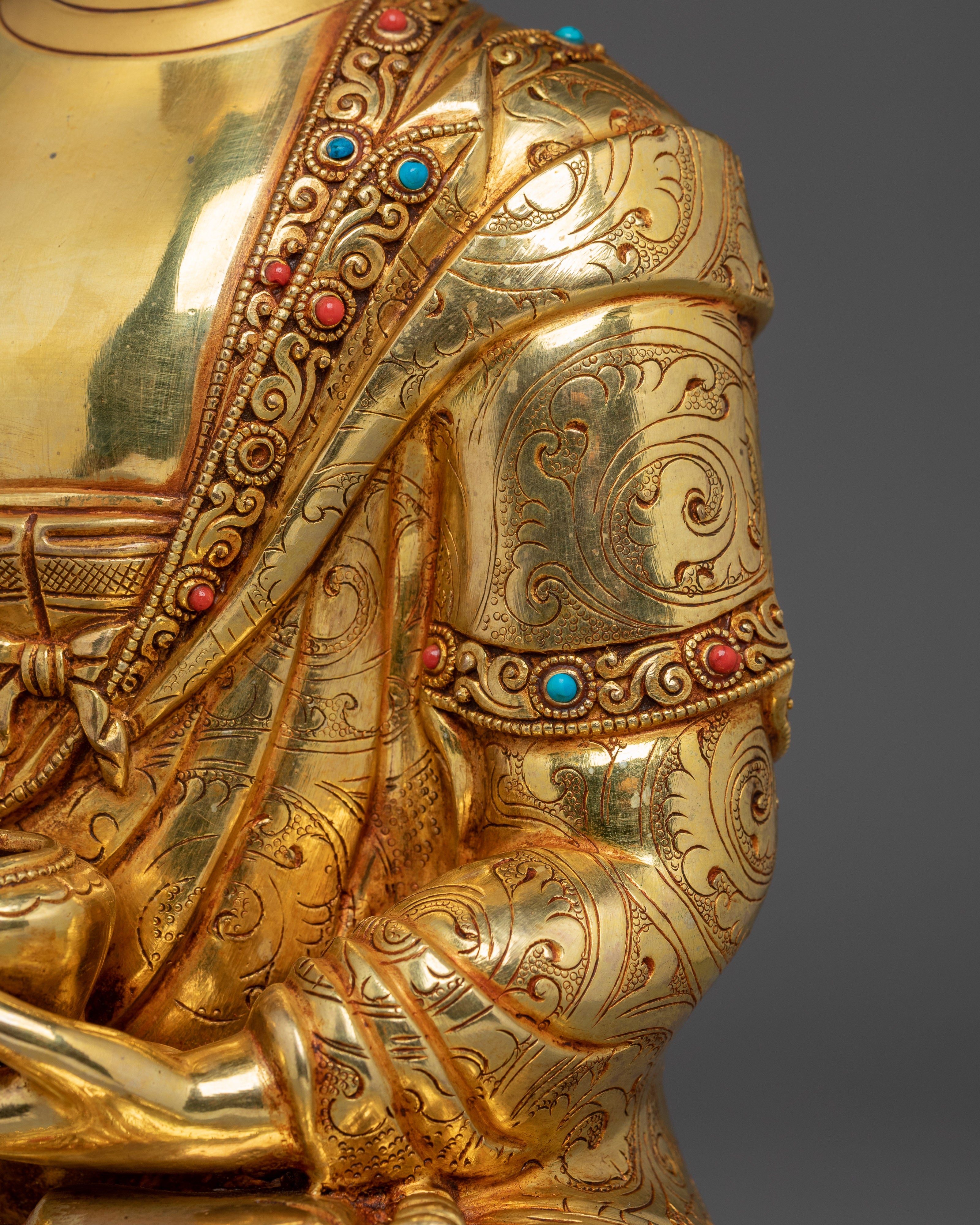 Shakyamuni Buddha, Lotus Seated Historical Buddha | Nepali Handcrafted Gold Icon