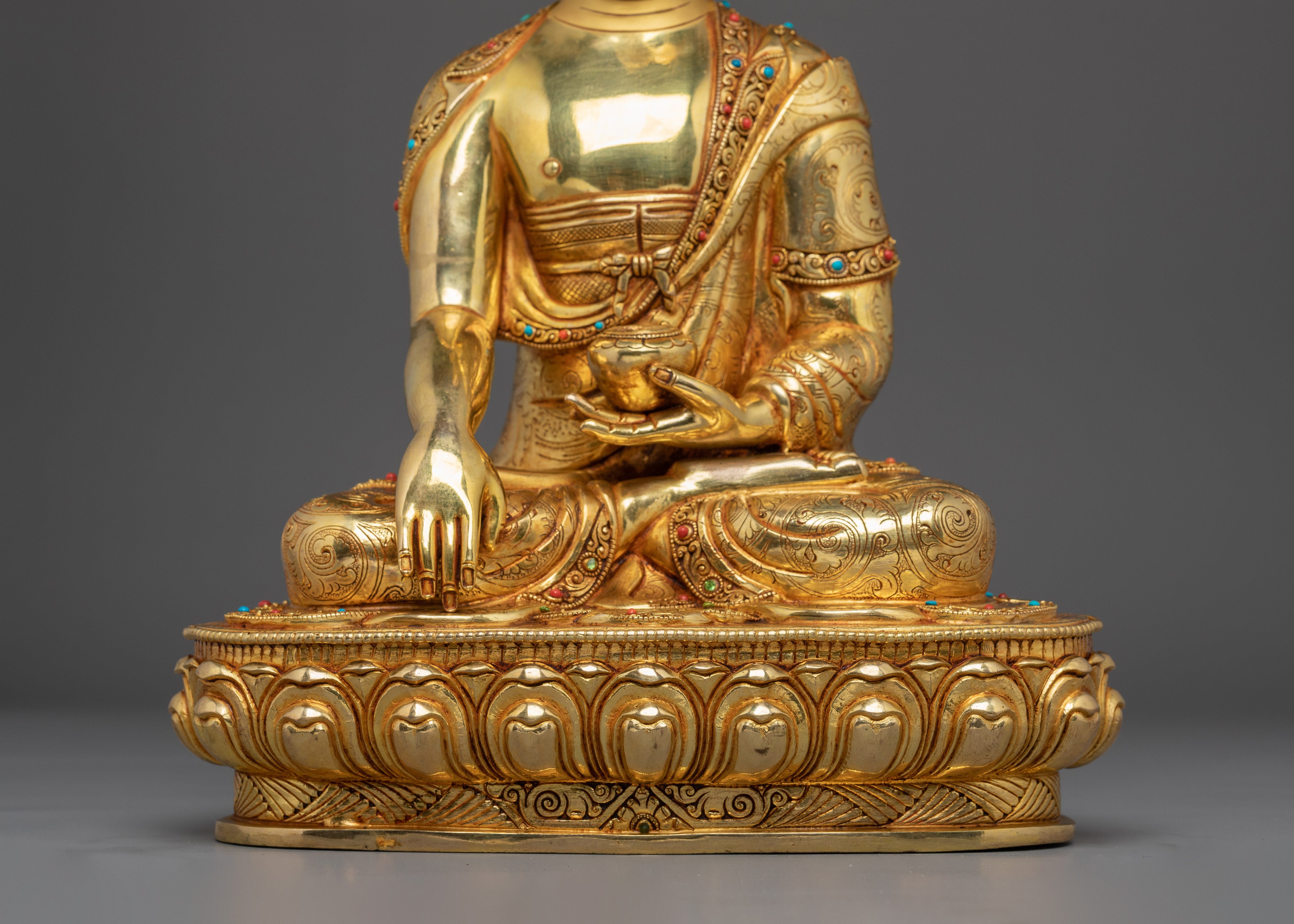 Shakyamuni Buddha, Lotus Seated Historical Buddha | Nepali Handcrafted Gold Icon