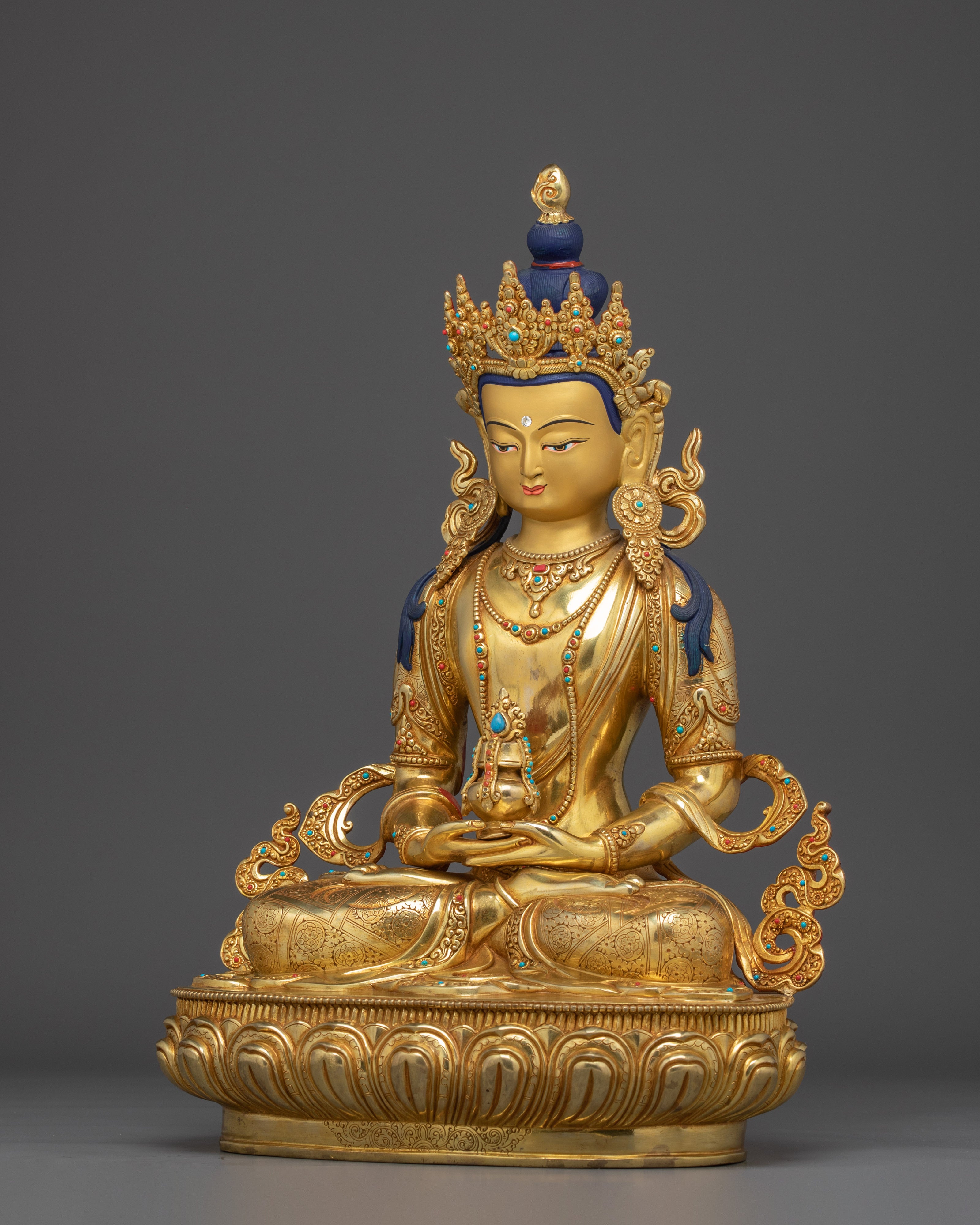 Amitayus, Bringer of Light | Nepali Gold Gilded Himalayan Icon