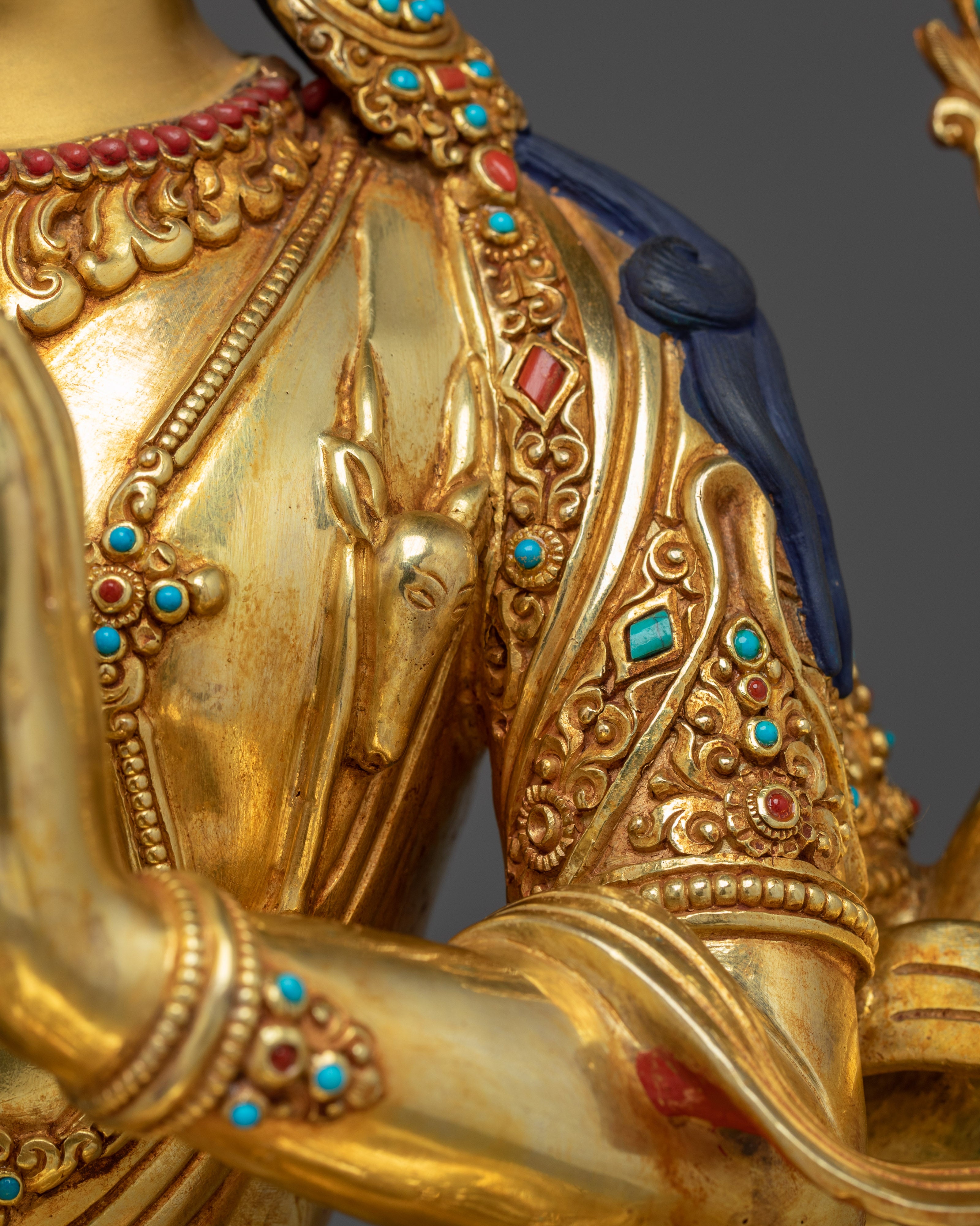 Sacred Lotus Seated Chenrezig | Gold Gilded Himalayan Icon