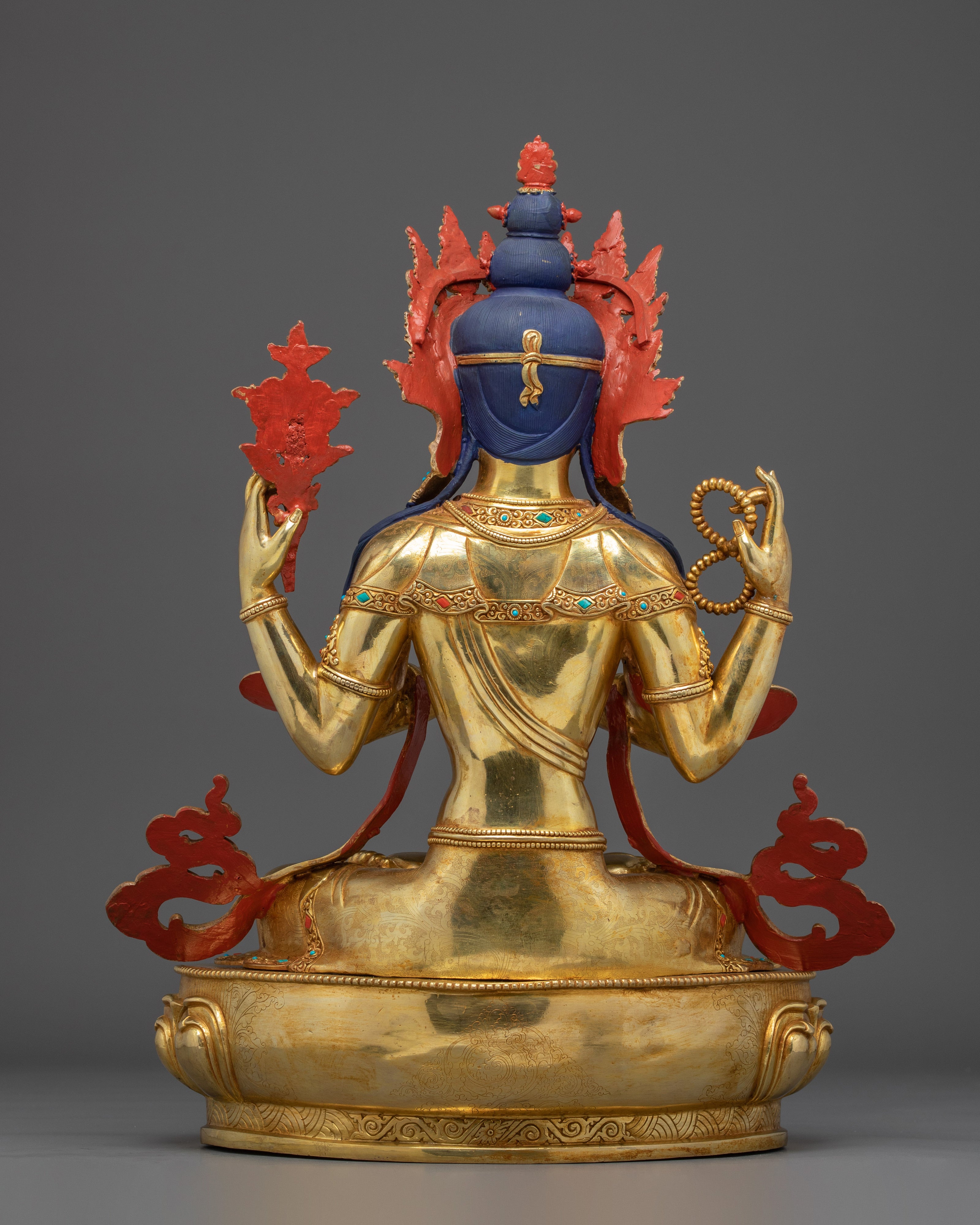 Sacred Lotus Seated Chenrezig | Gold Gilded Himalayan Icon