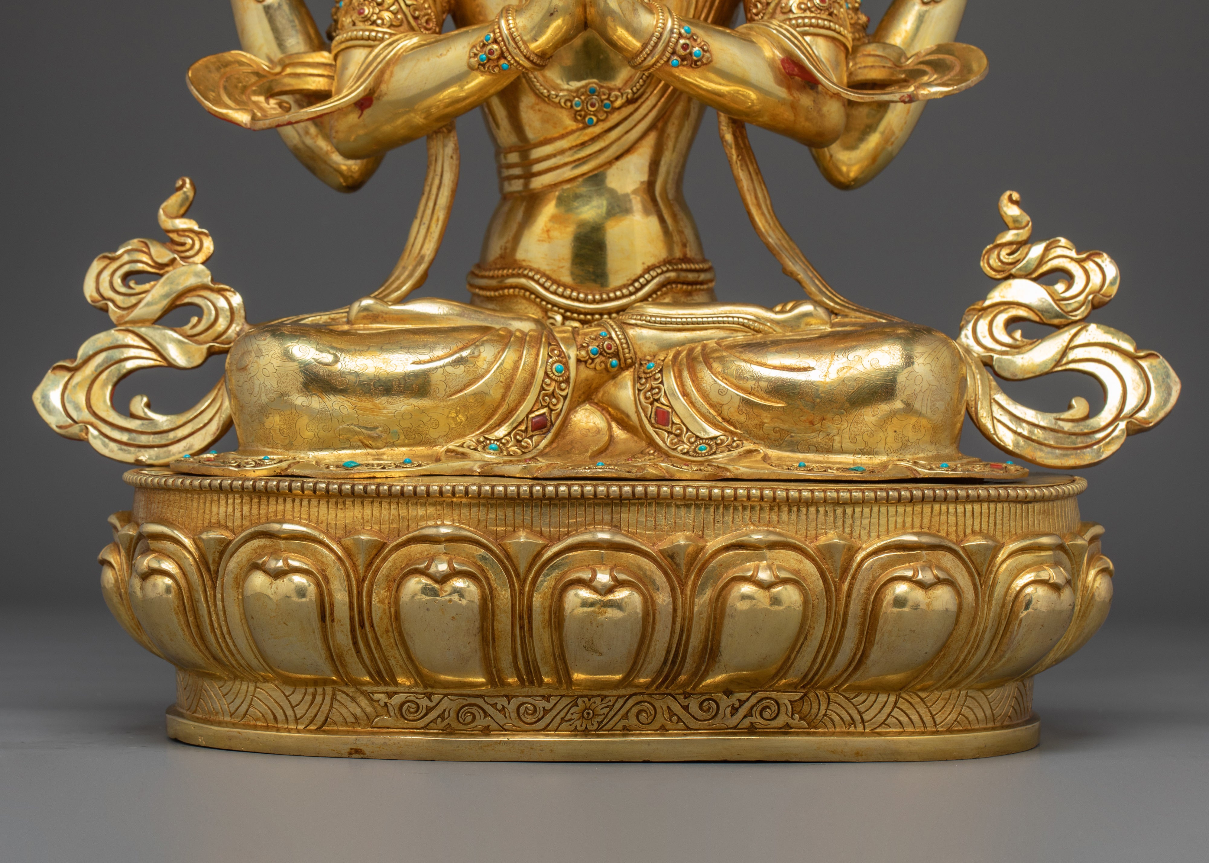 Sacred Lotus Seated Chenrezig | Gold Gilded Himalayan Icon