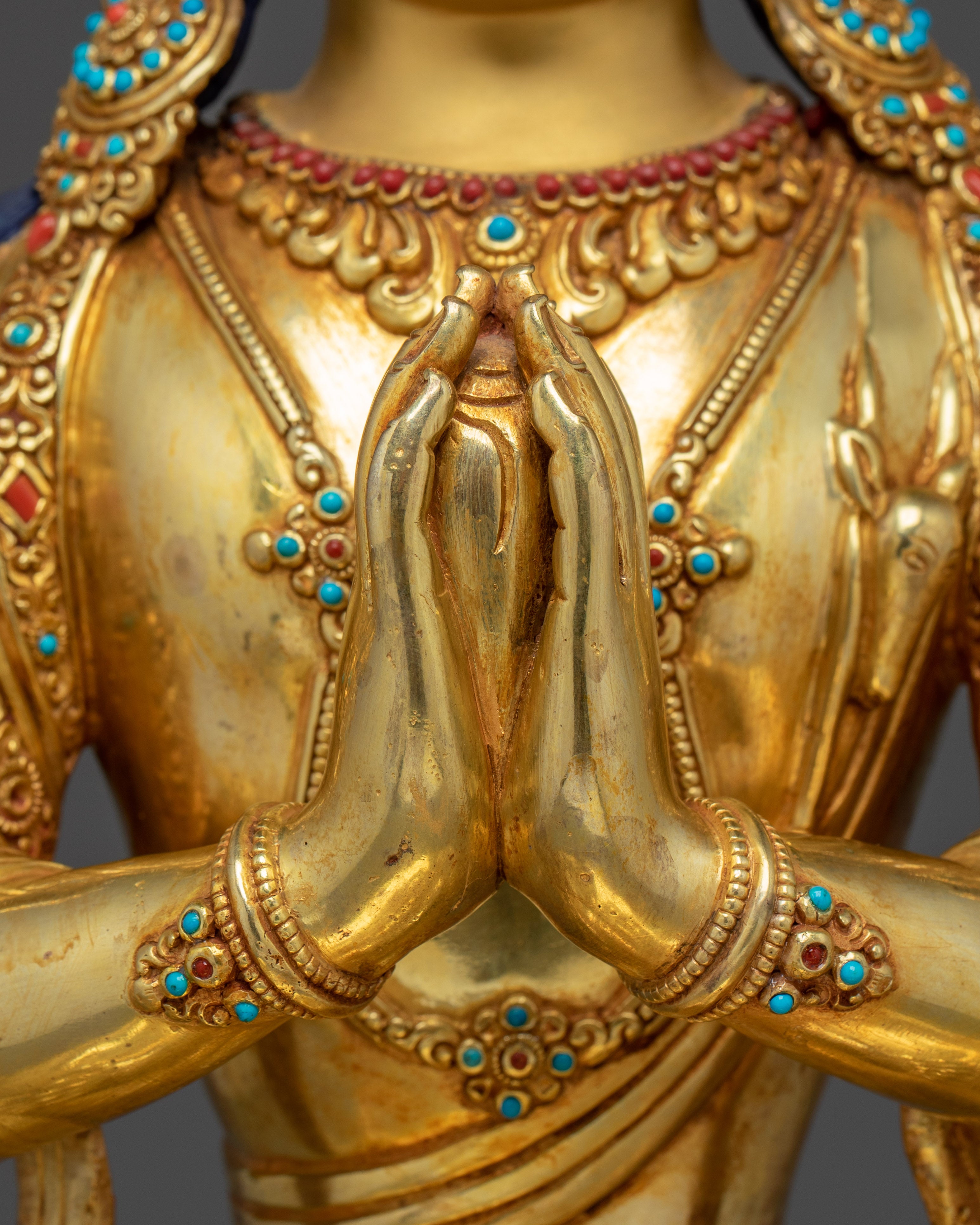 Sacred Lotus Seated Chenrezig | Gold Gilded Himalayan Icon