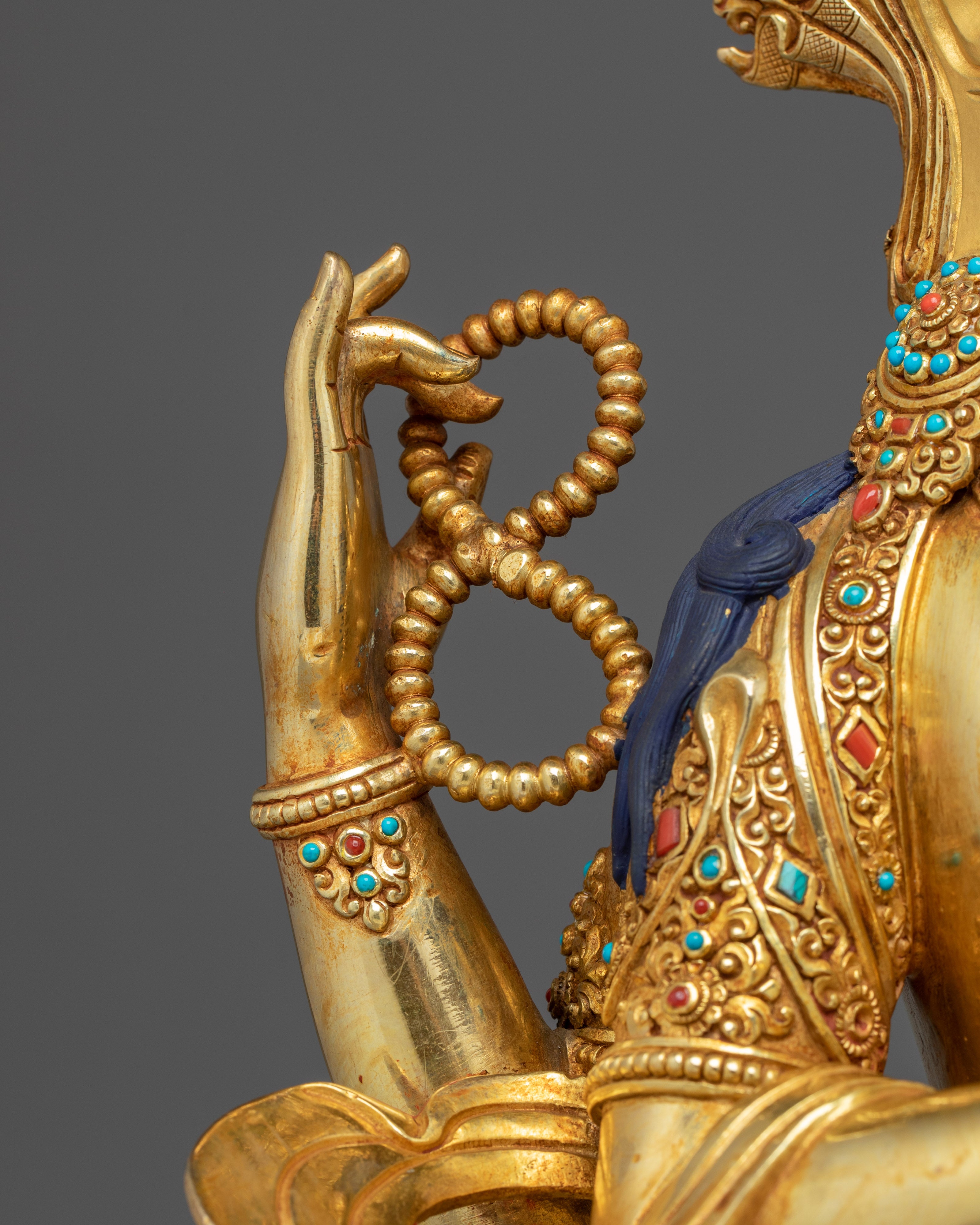 Sacred Lotus Seated Chenrezig | Gold Gilded Himalayan Icon