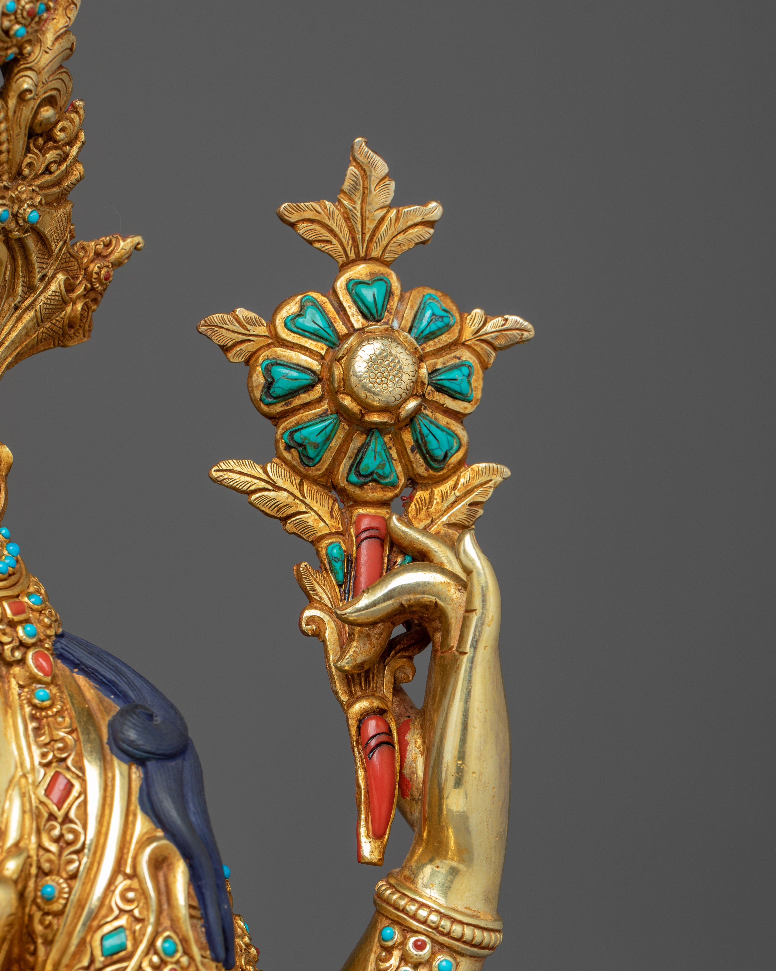 Sacred Lotus Seated Chenrezig | Gold Gilded Himalayan Icon